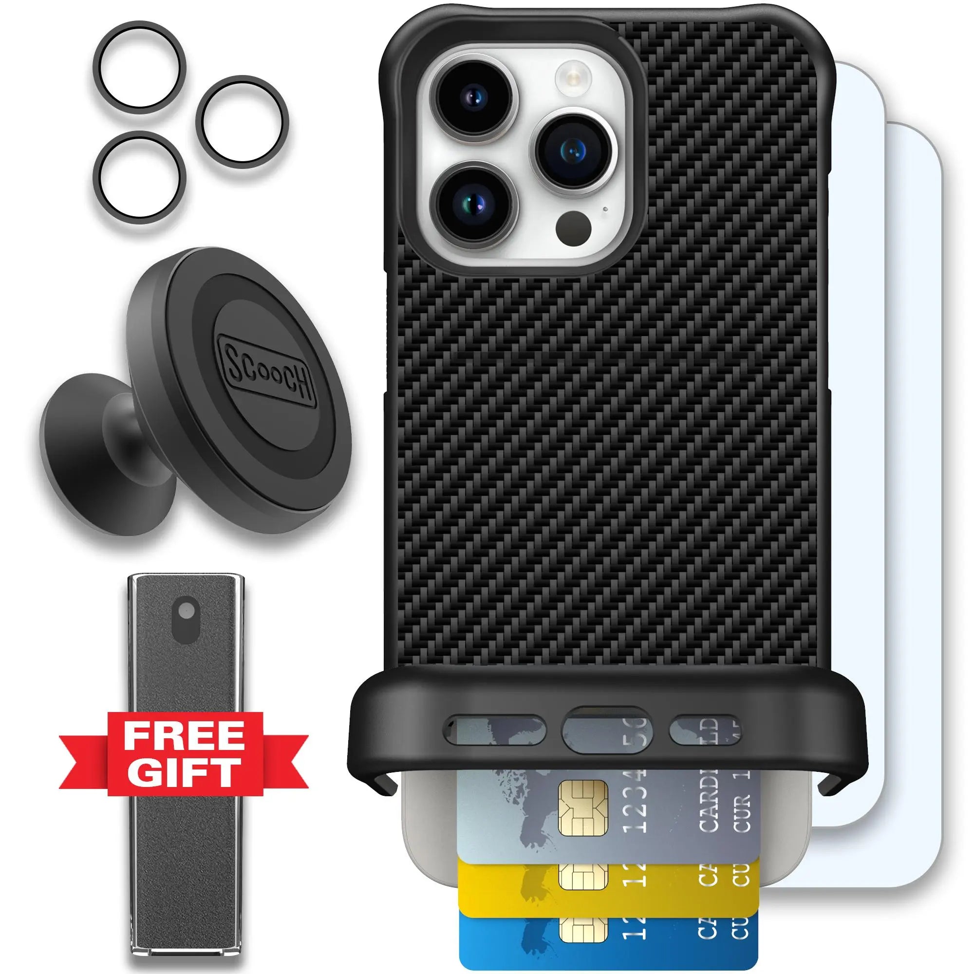 Scooch-Wingmate Defender Bundle for iPhone 15 Pro Max-Carbon-Fiber