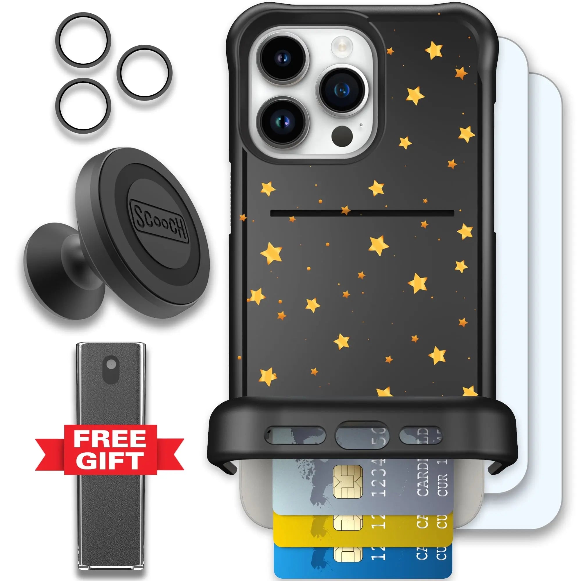 Scooch-Wingmate Defender Bundle for iPhone 15 Pro Max-Gold-Stars