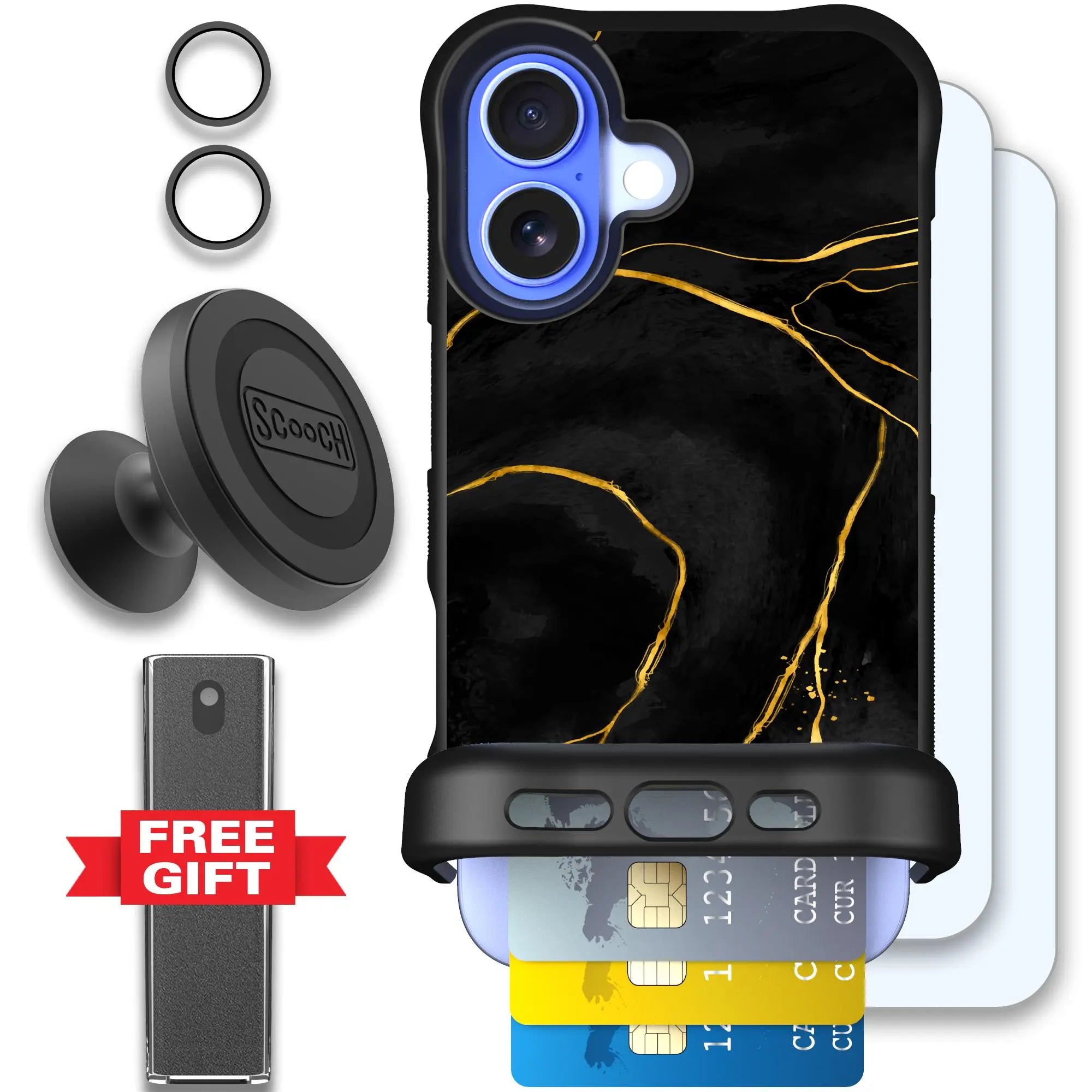 Scooch-Wingmate Defender Bundle for iPhone 16-Black-Marble