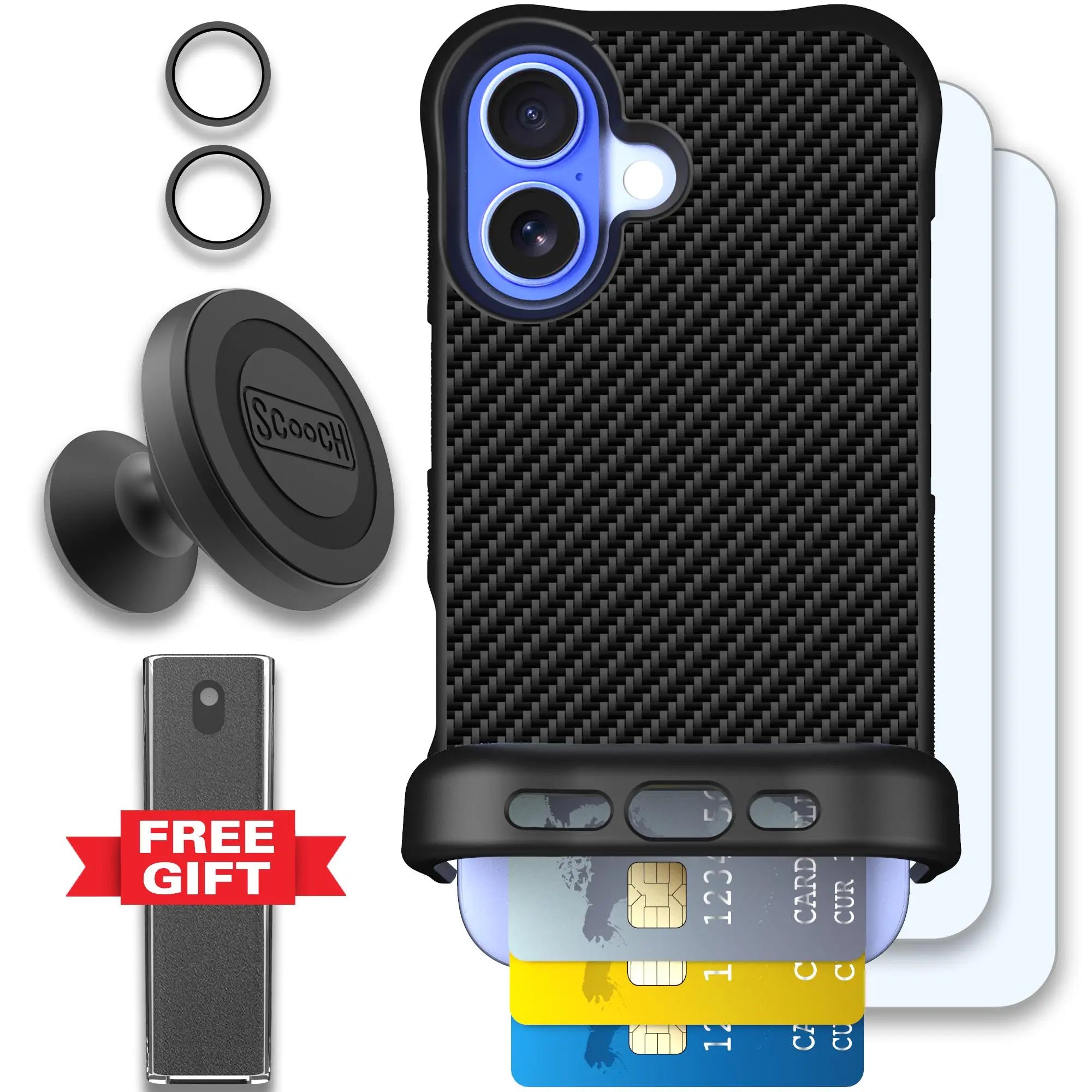 Scooch-Wingmate Defender Bundle for iPhone 16-Carbon-Fiber