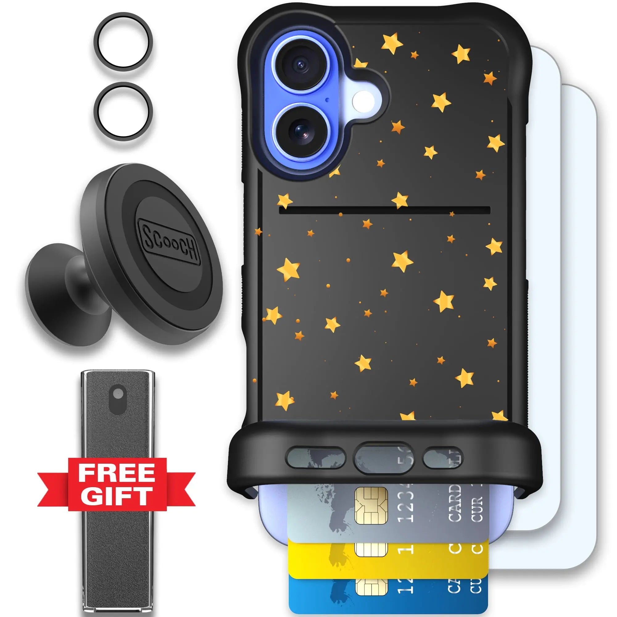 Scooch-Wingmate Defender Bundle for iPhone 16-Gold-Stars