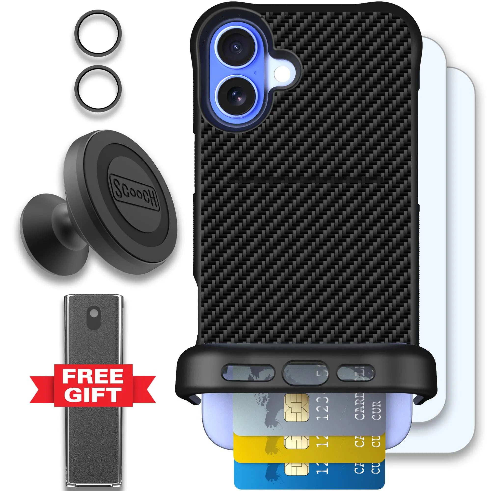 Scooch-Wingmate Defender Bundle for iPhone 16 Plus-Carbon-Fiber