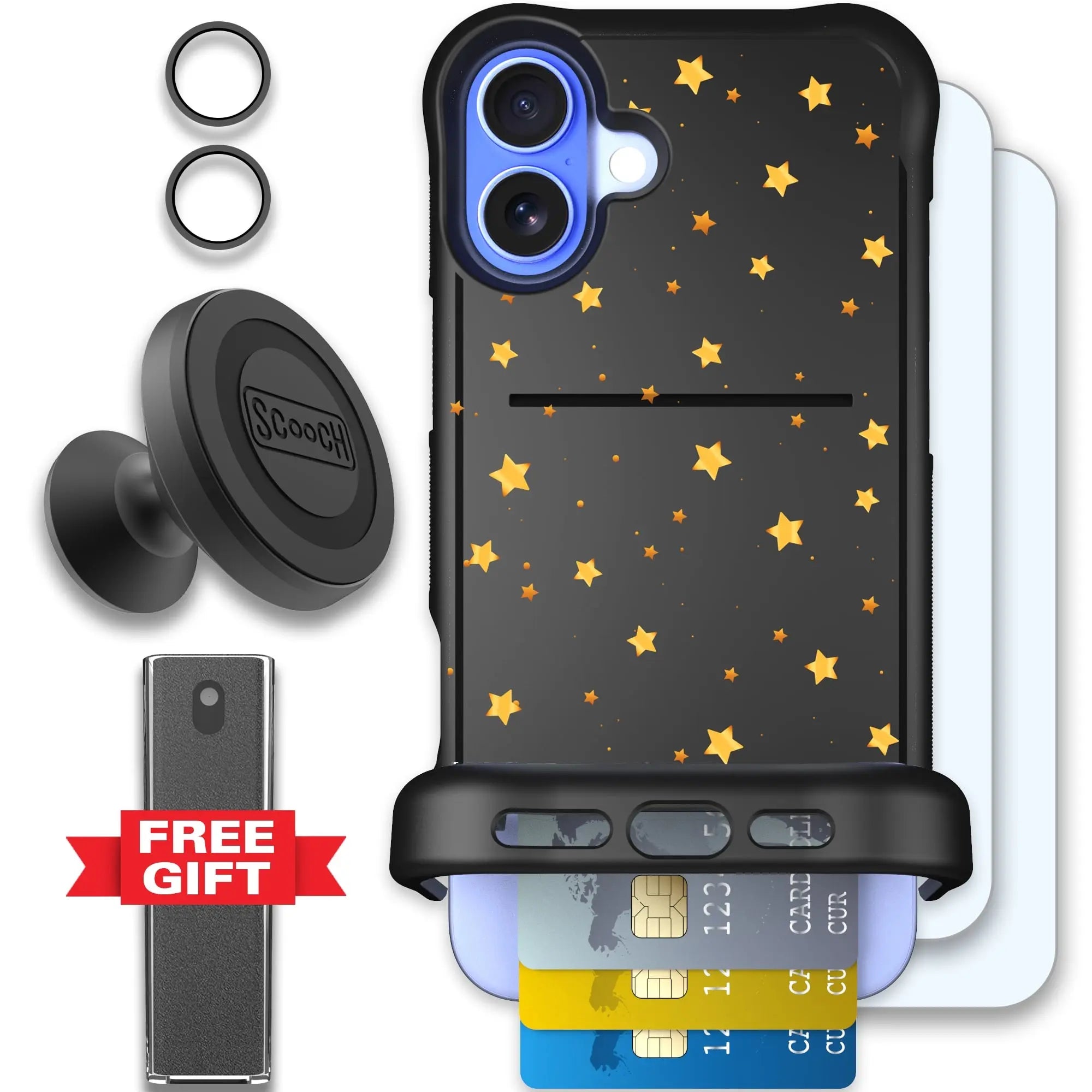 Scooch-Wingmate Defender Bundle for iPhone 16 Plus-Gold-Stars