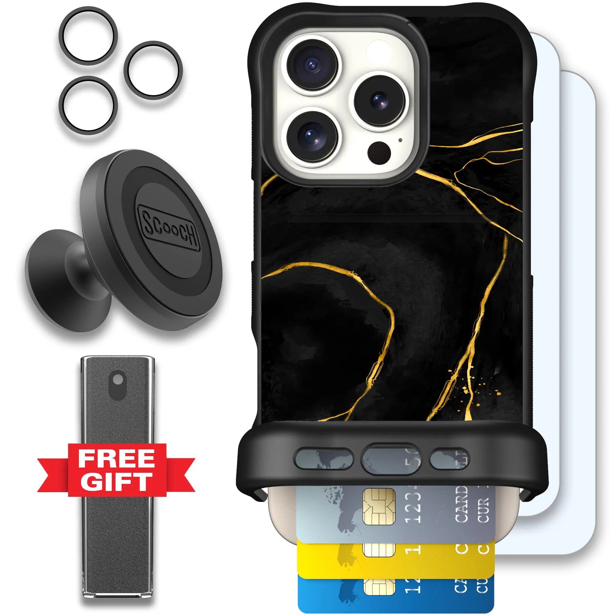 Scooch-Wingmate Defender Bundle for iPhone 16 Pro-Black-Marble