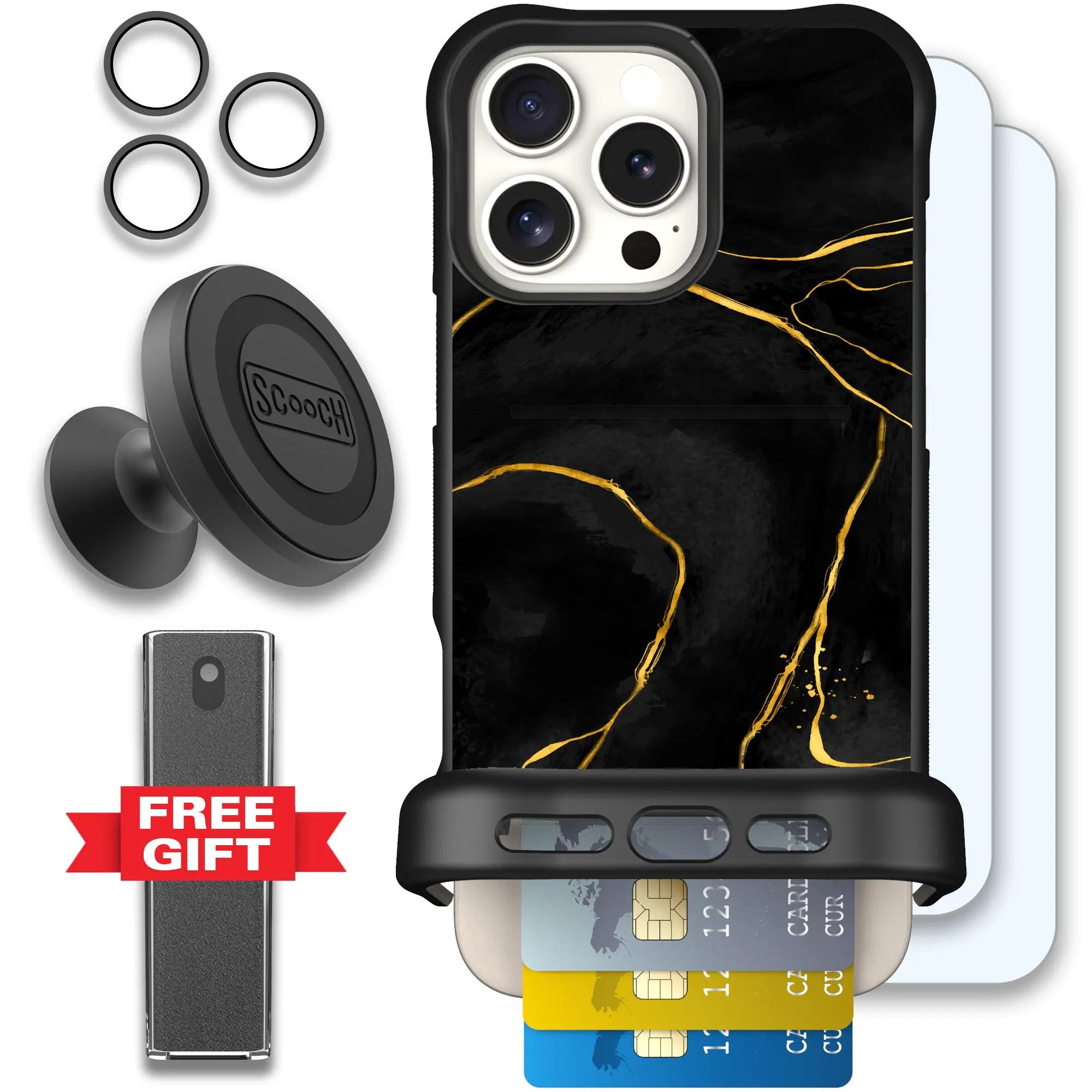 Scooch-Wingmate Defender Bundle for iPhone 16 Pro Max-Black-Marble