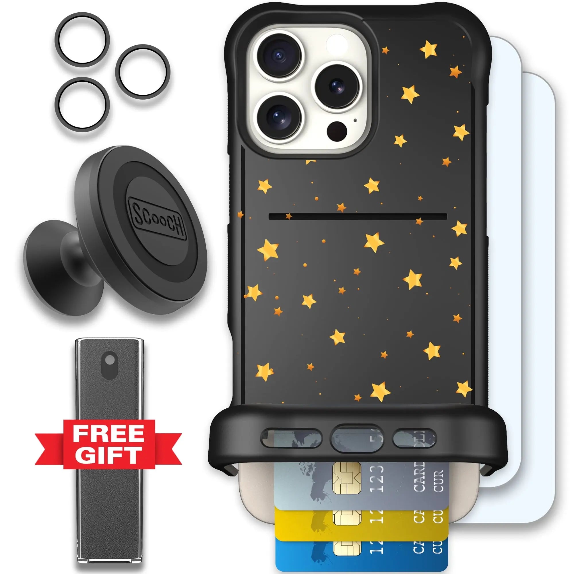 Scooch-Wingmate Defender Bundle for iPhone 16 Pro Max-Gold-Stars