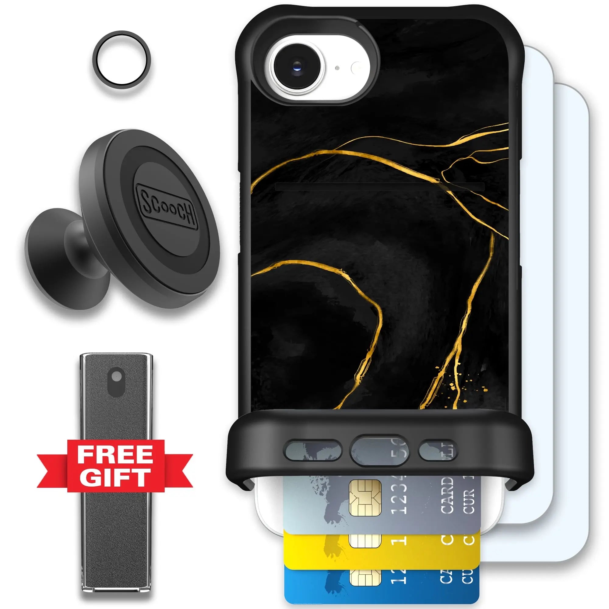 Scooch-Wingmate Defender Bundle for iPhone 16e-Black-Marble