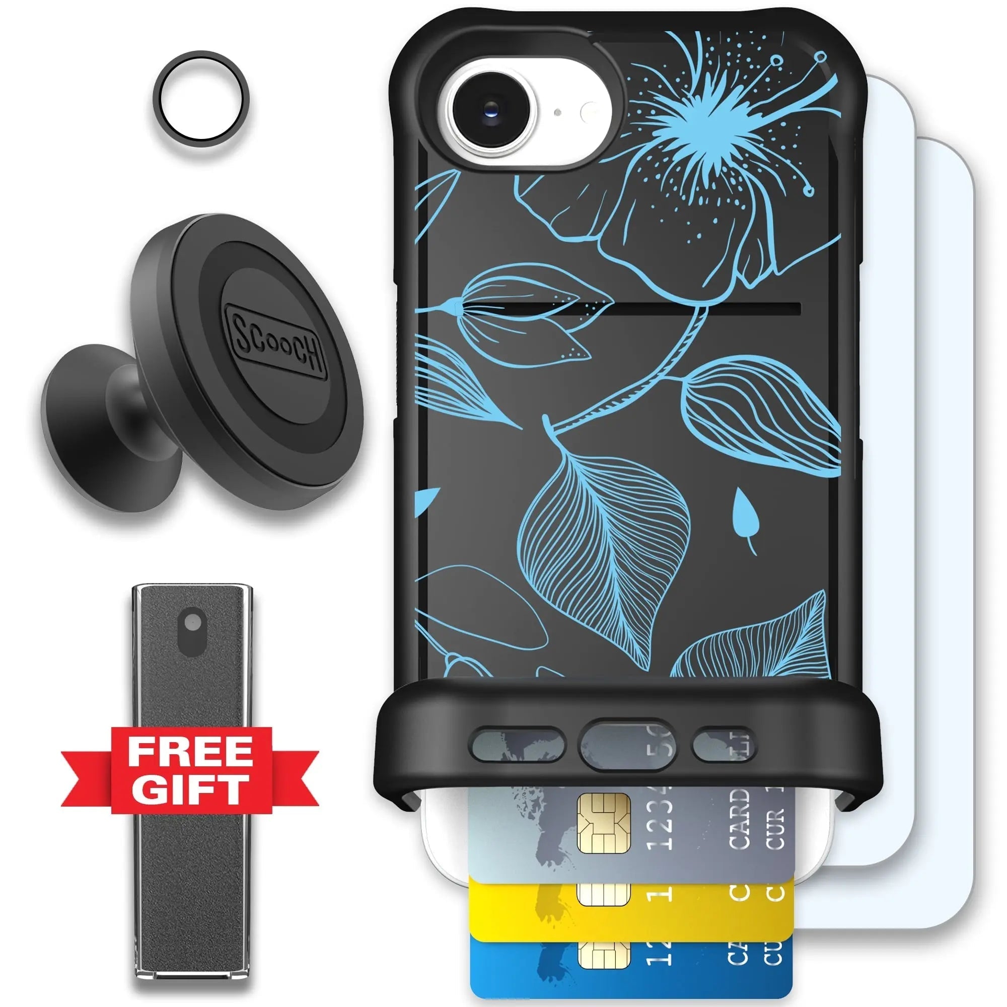 Scooch-Wingmate Defender Bundle for iPhone 17e-Blue-Hibiscus