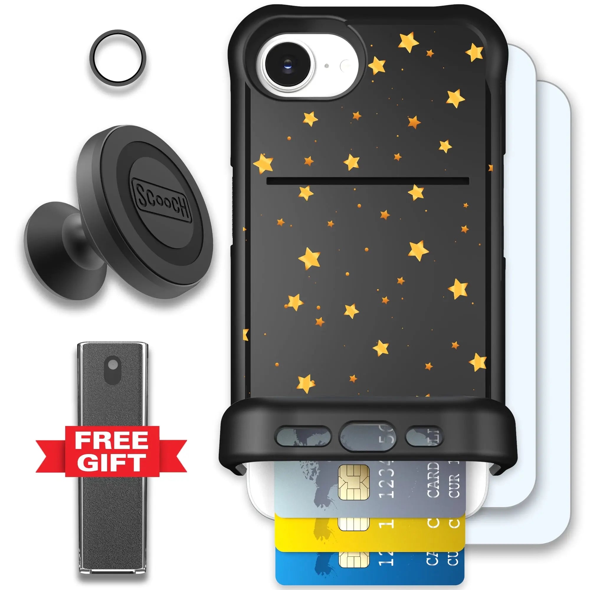 Scooch-Wingmate Defender Bundle for iPhone 16e-Gold-Stars