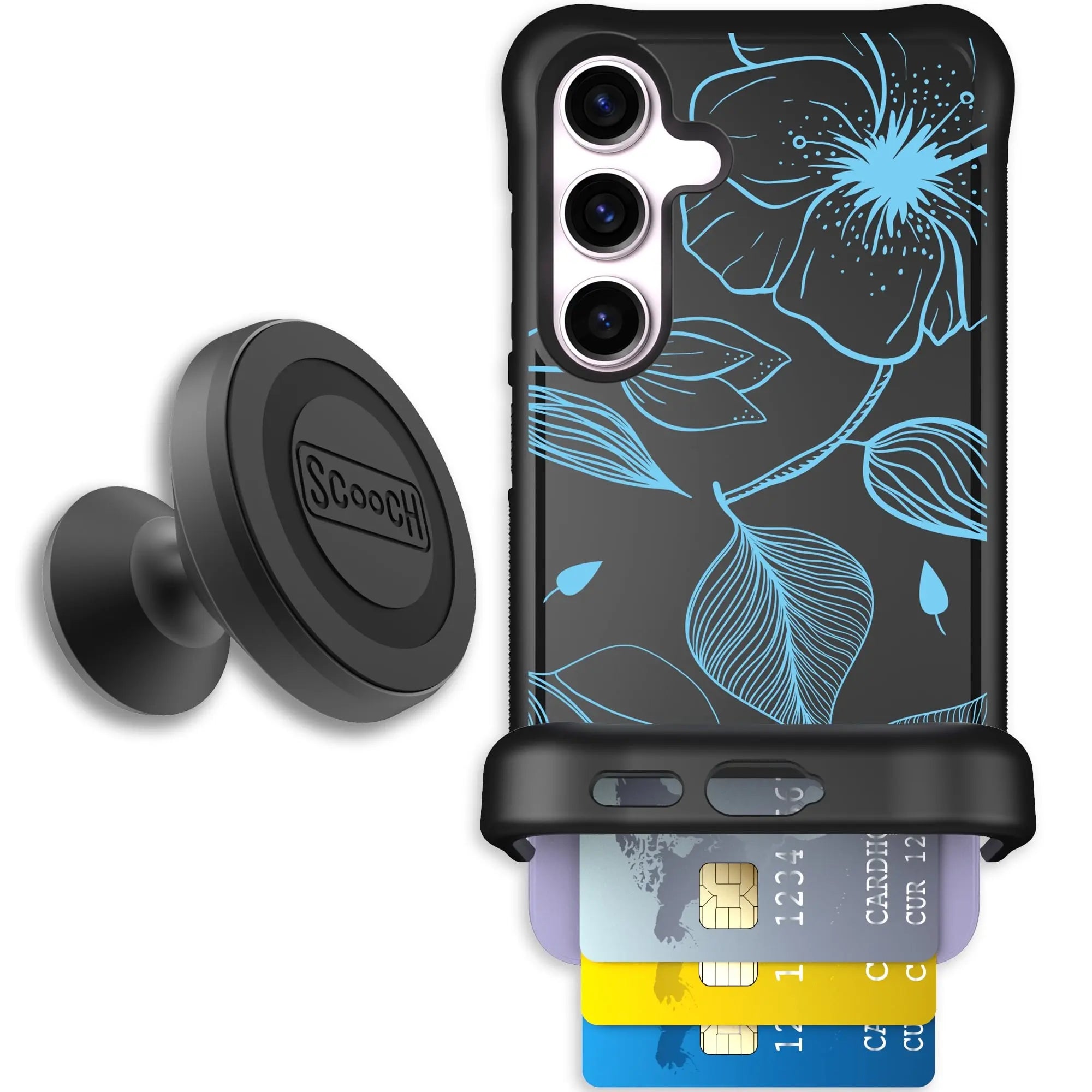 Scooch-Wingmate Starter Bundle for Samsung Galaxy S24-Blue-Hibiscus