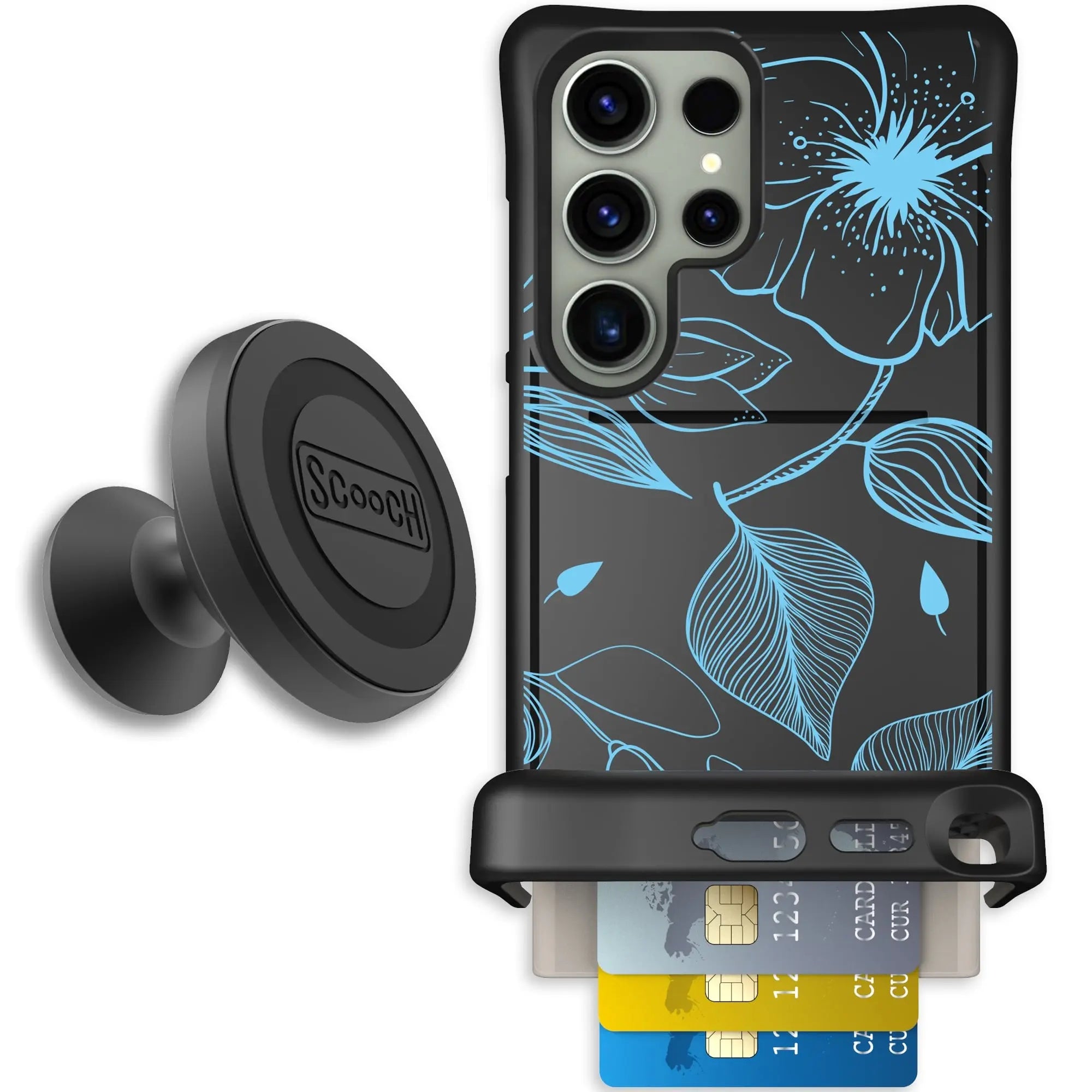 Scooch-Wingmate Starter Bundle for Samsung Galaxy S24 Ultra-Blue-Hibiscus