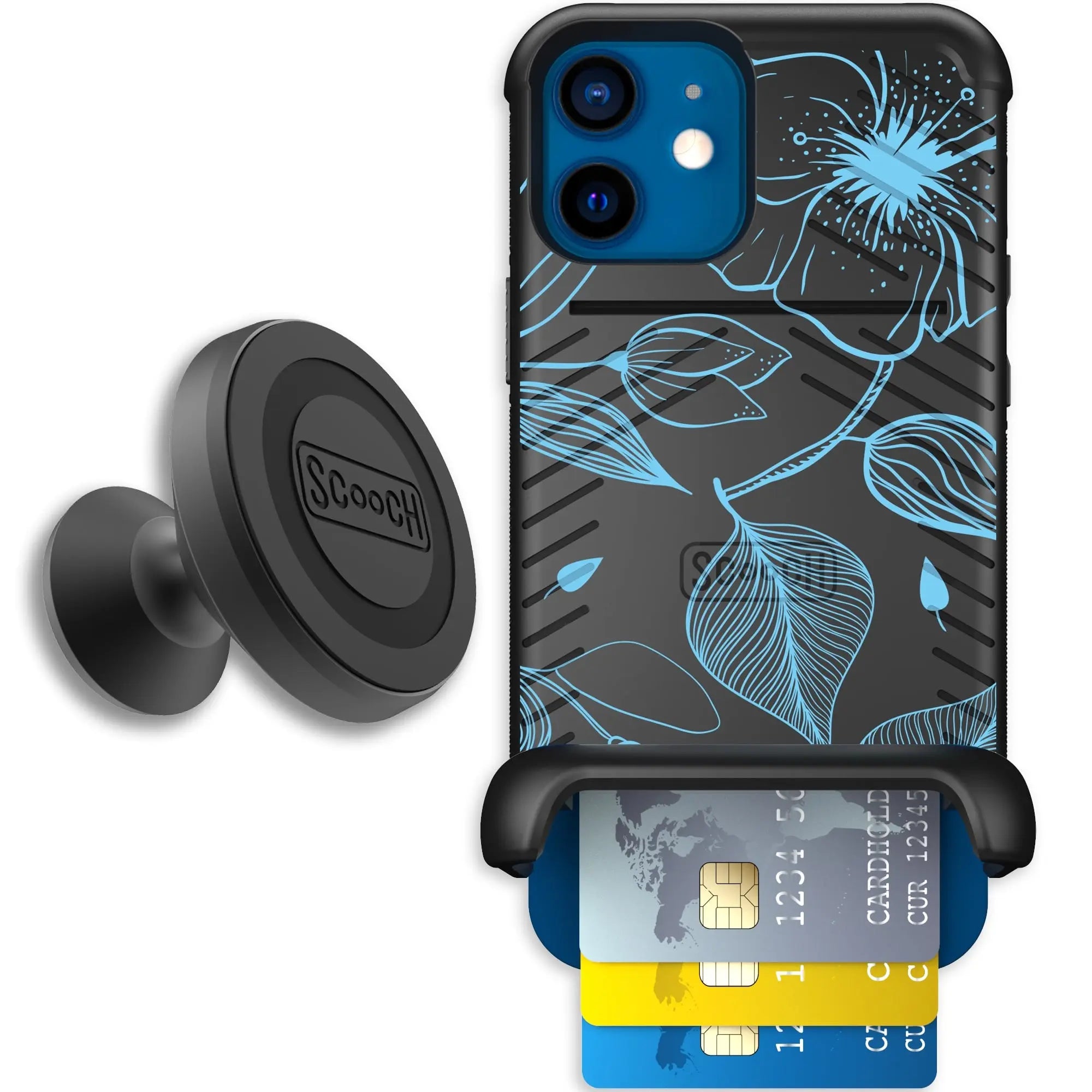 Scooch-Wingmate Starter Bundle for iPhone 12-Blue-Hibiscus