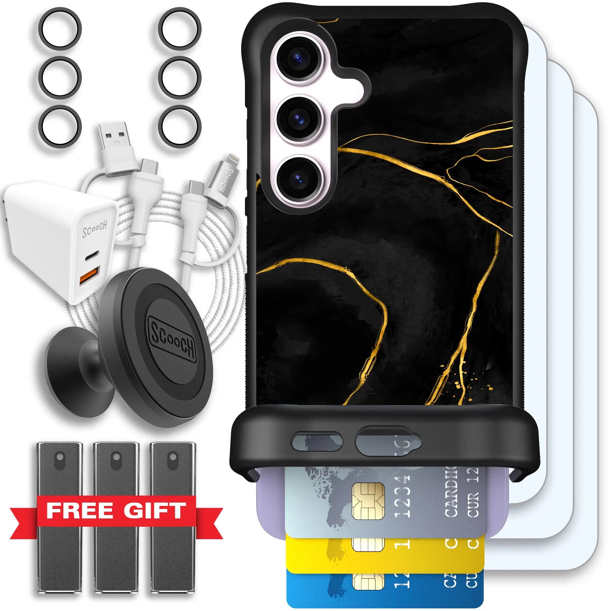 Scooch-Wingmate Ultimate Bundle for Samsung Galaxy S24-Black-Marble