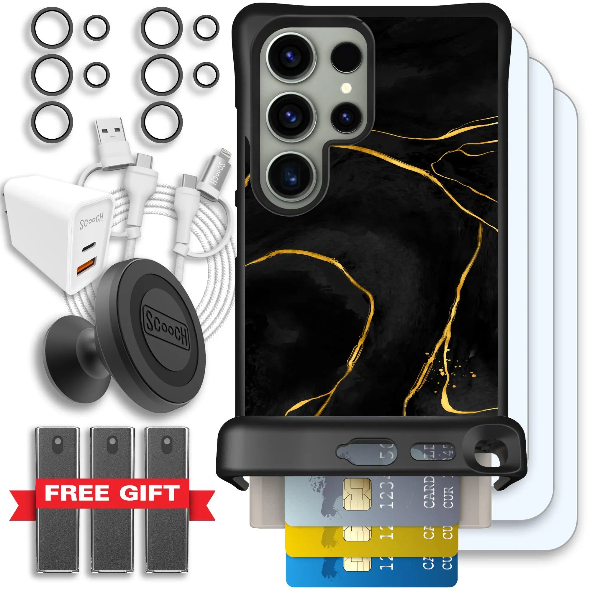 Scooch-Wingmate Ultimate Bundle for Samsung Galaxy S24 Ultra-Black-Marble