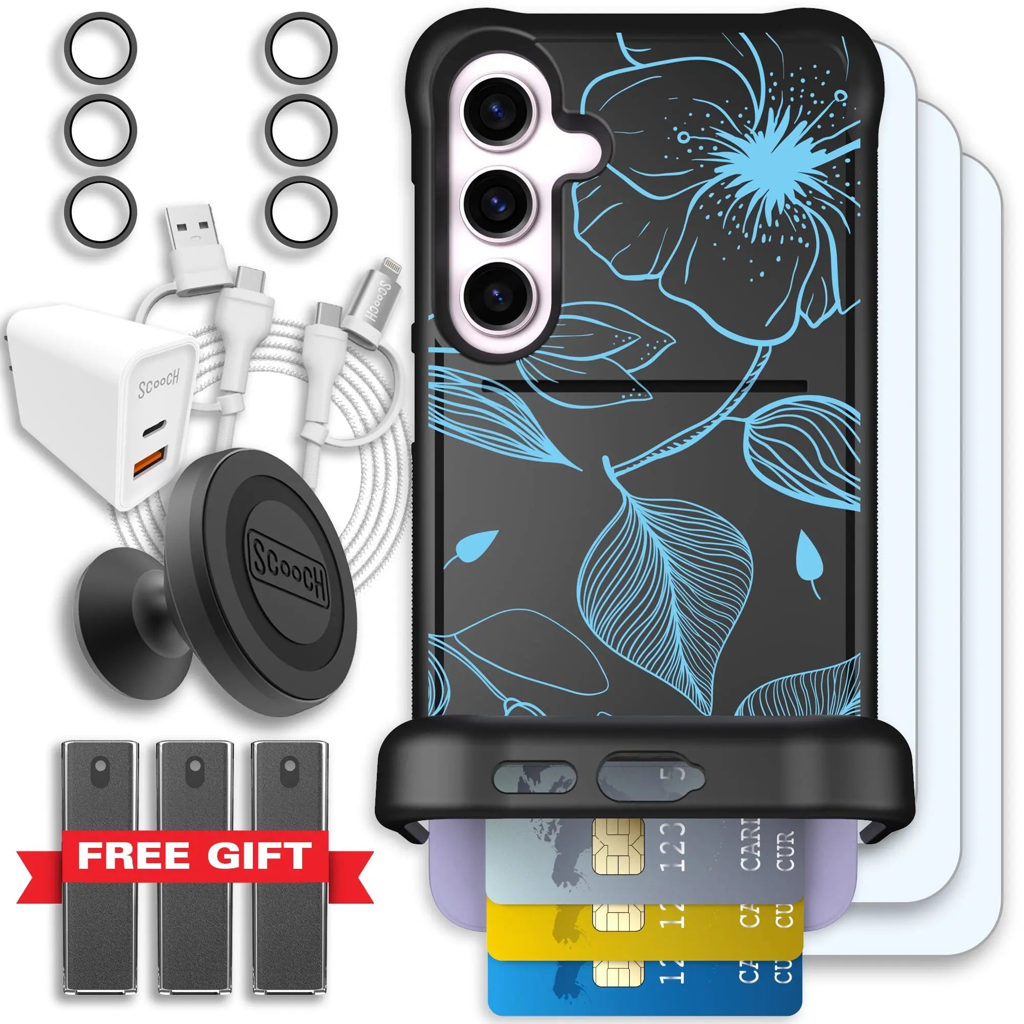 Scooch-Wingmate Ultimate Bundle for Samsung Galaxy S24+-Blue-Hibiscus