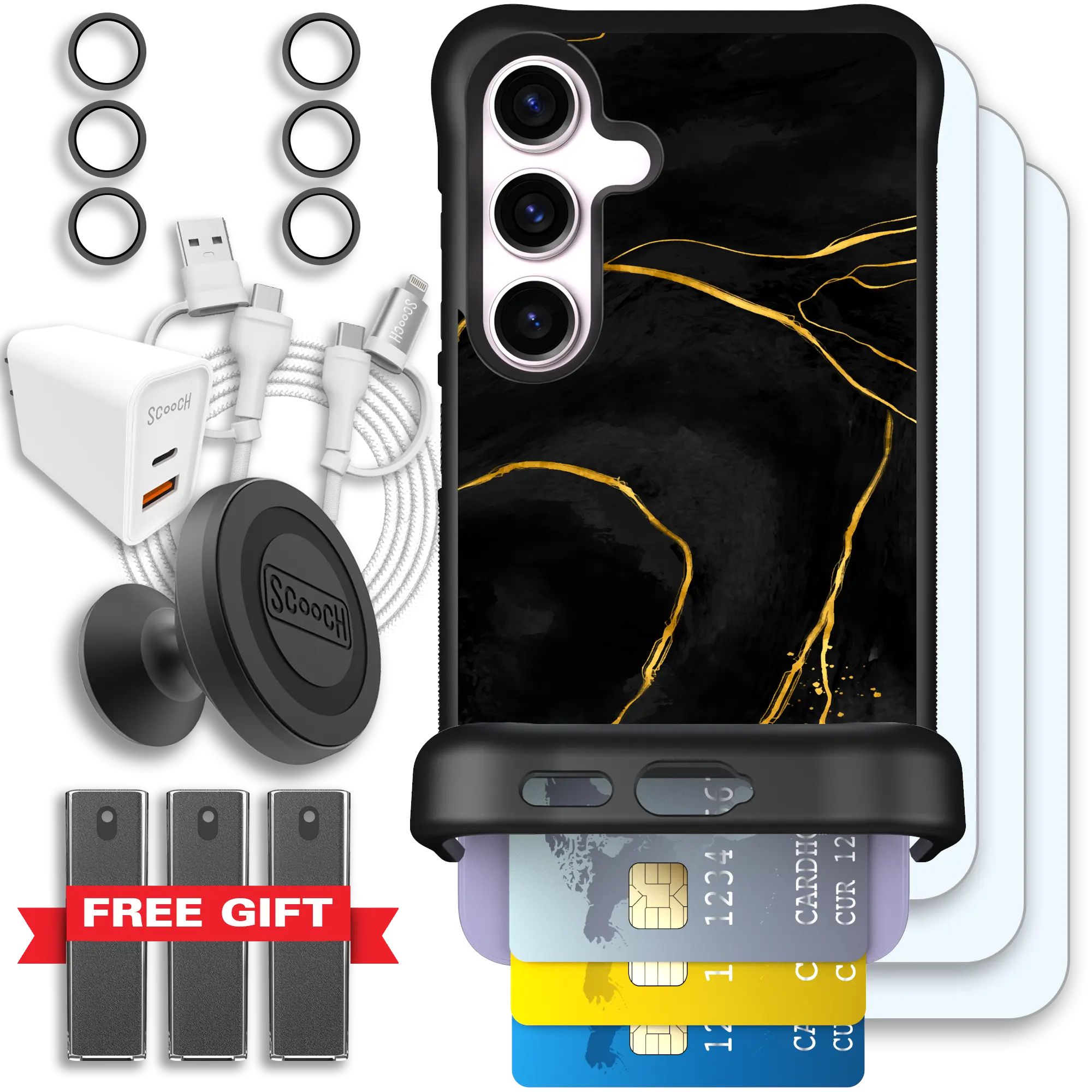 Scooch-Wingmate Ultimate Bundle for Samsung Galaxy S25-Black-Marble