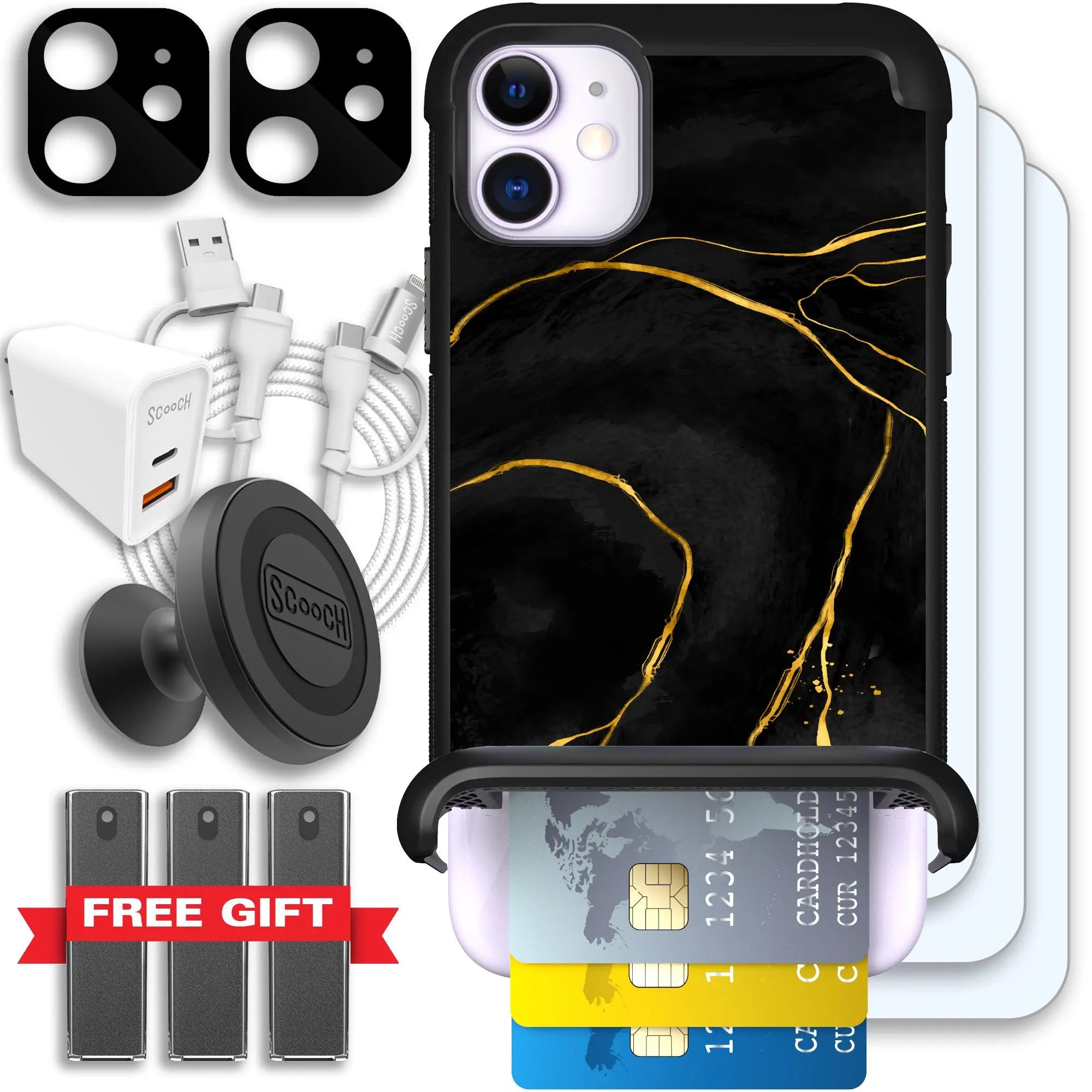 Scooch-Wingmate Ultimate Bundle for iPhone 11-Black-Marble