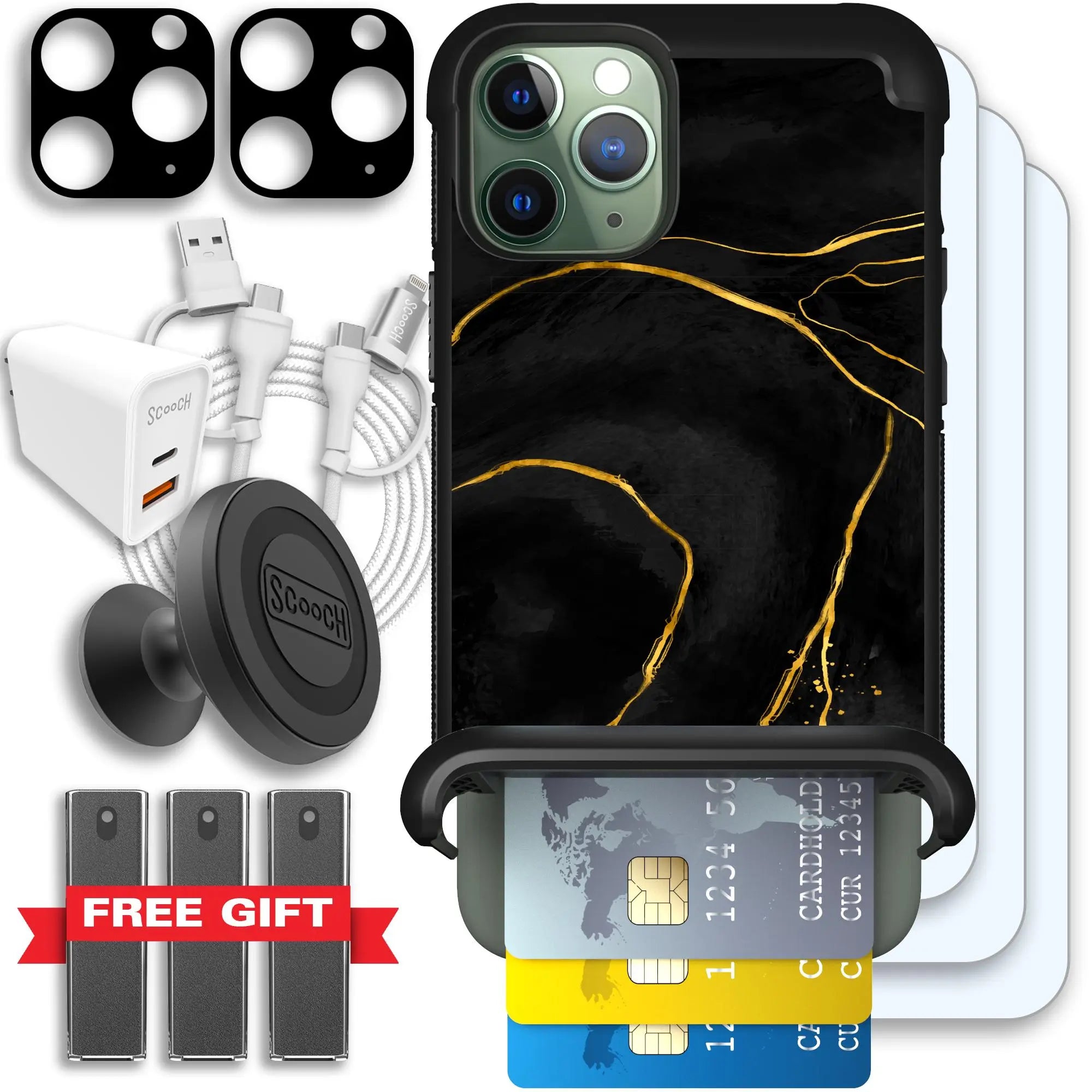 Scooch-Wingmate Ultimate Bundle for iPhone 11 Pro-Black-Marble