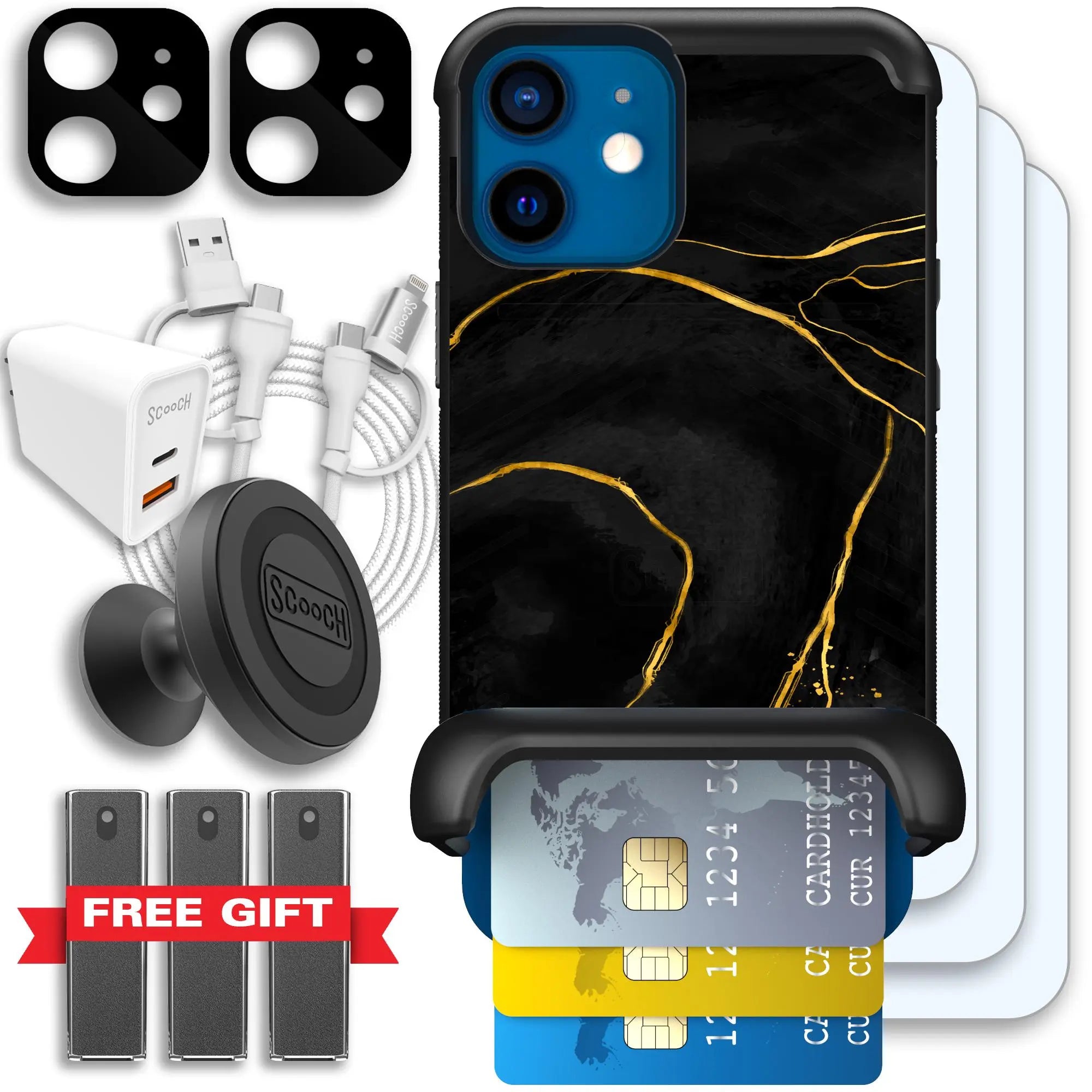 Scooch-Wingmate Ultimate Bundle for iPhone 12 Mini-Black-Marble