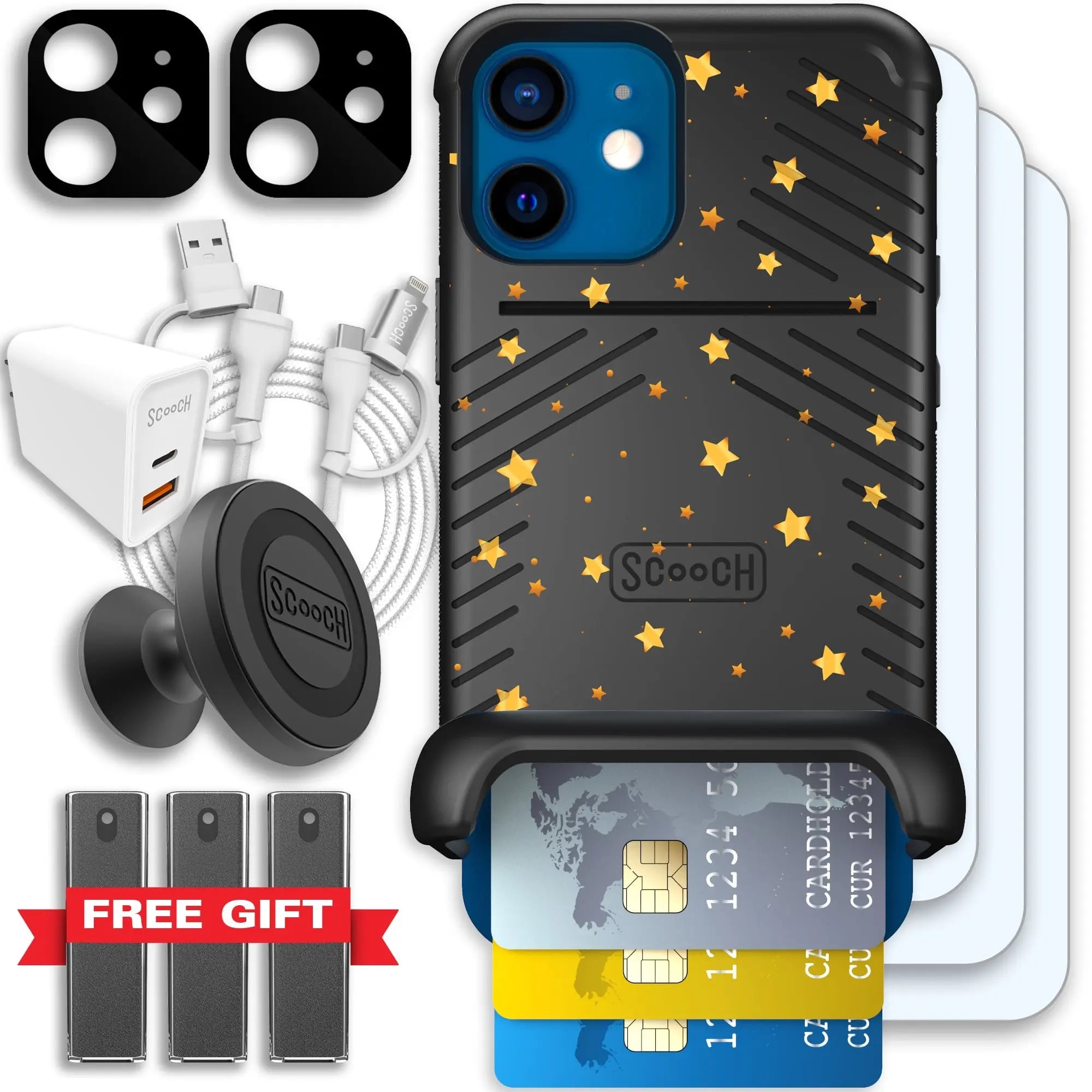 Scooch-Wingmate Ultimate Bundle for iPhone 12 Mini-Gold-Stars