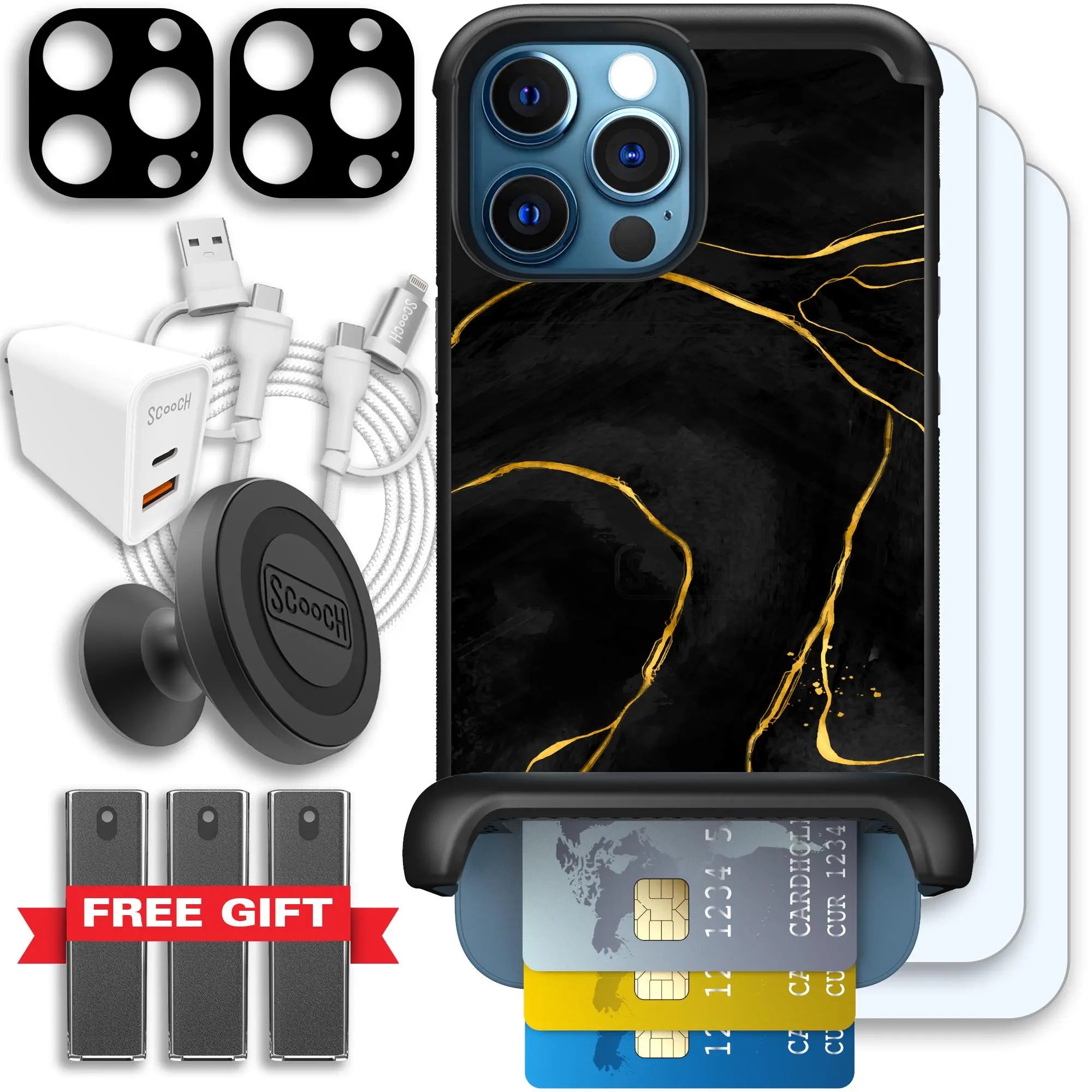 Scooch-Wingmate Ultimate Bundle for iPhone 12 Pro Max-Black-Marble