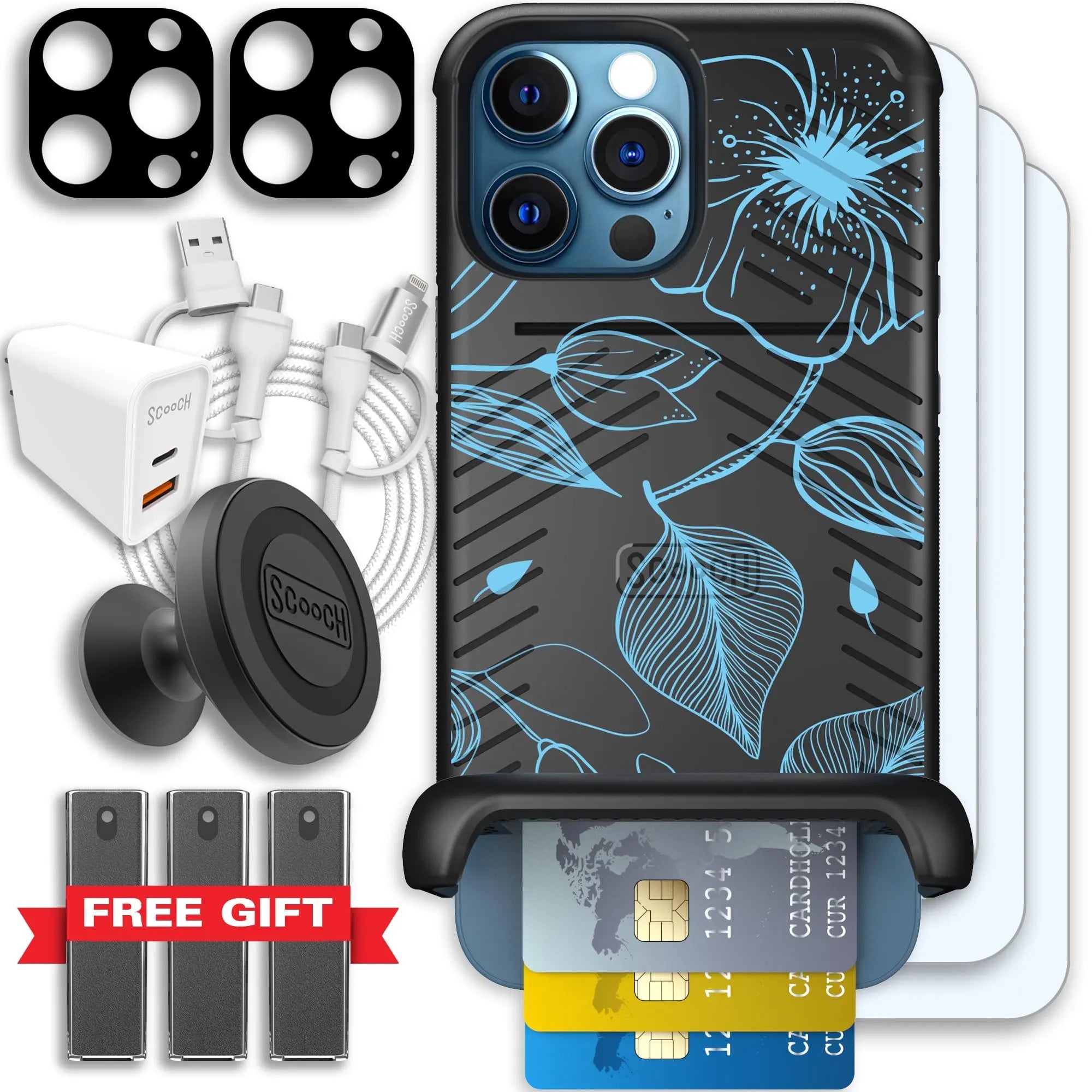 Scooch-Wingmate Ultimate Bundle for iPhone 12 Pro Max-Blue-Hibiscus