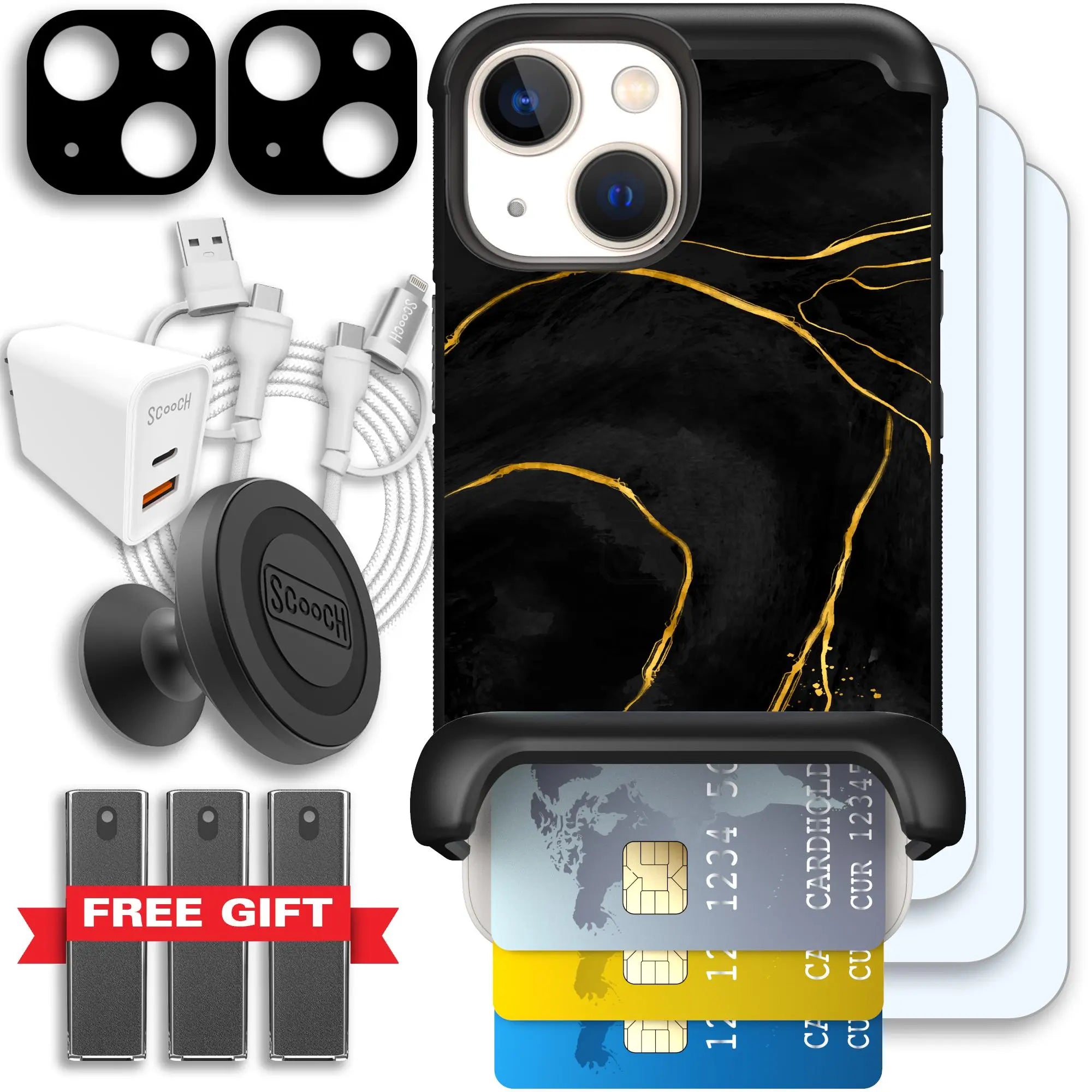 Scooch-Wingmate Ultimate Bundle for iPhone 13 Mini-Black-Marble