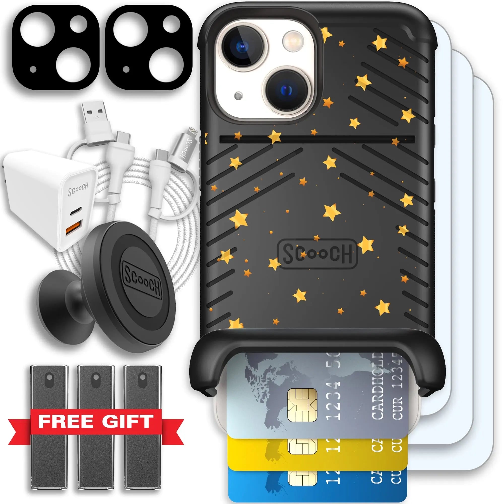 Scooch-Wingmate Ultimate Bundle for iPhone 13 Mini-Gold-Stars