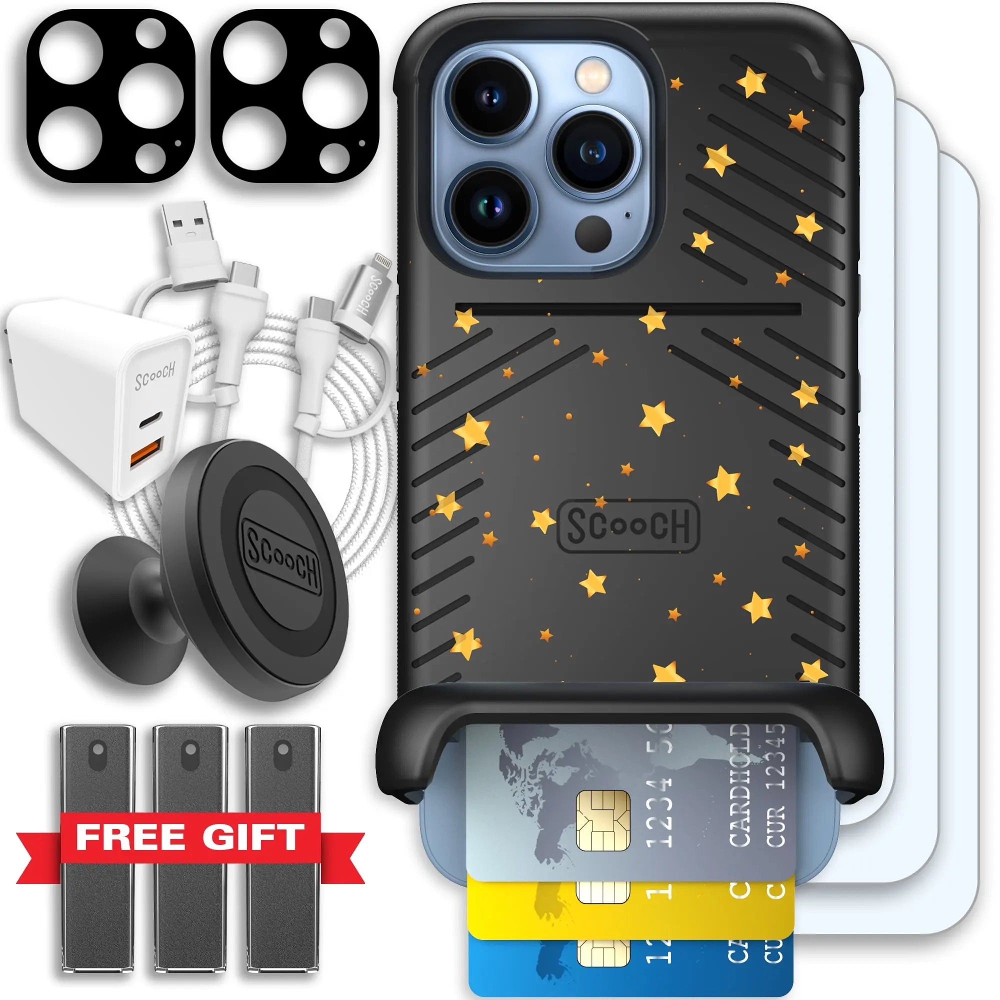 Scooch-Wingmate Ultimate Bundle for iPhone 13 Pro-Gold-Stars