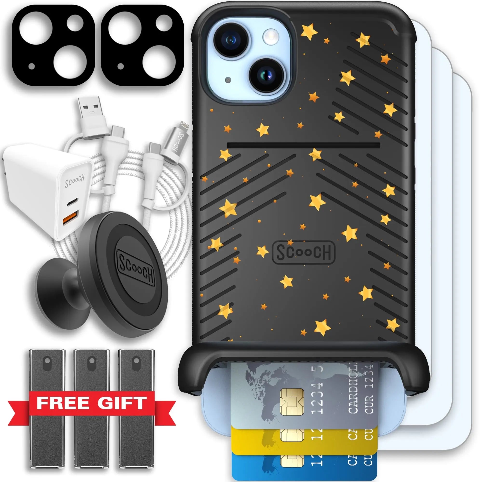 Scooch-Wingmate Ultimate Bundle for iPhone 14 Plus-Gold-Stars