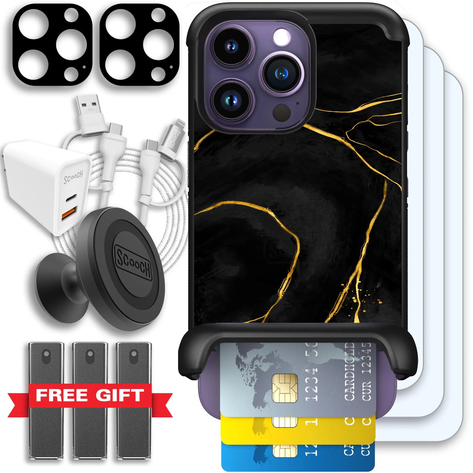 Scooch-Wingmate Ultimate Bundle for iPhone 14 Pro-Black-Marble