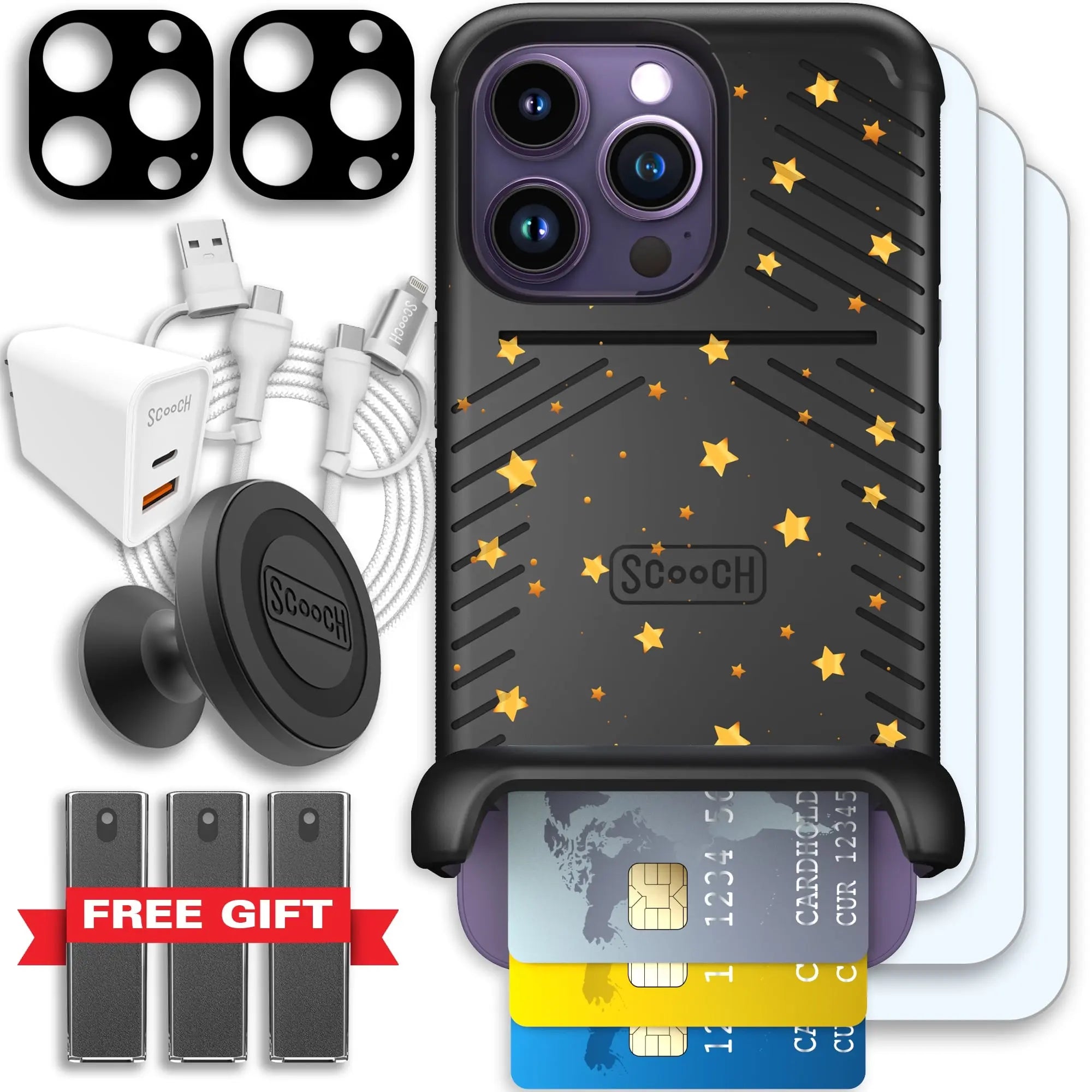 Scooch-Wingmate Ultimate Bundle for iPhone 14 Pro-Gold-Stars