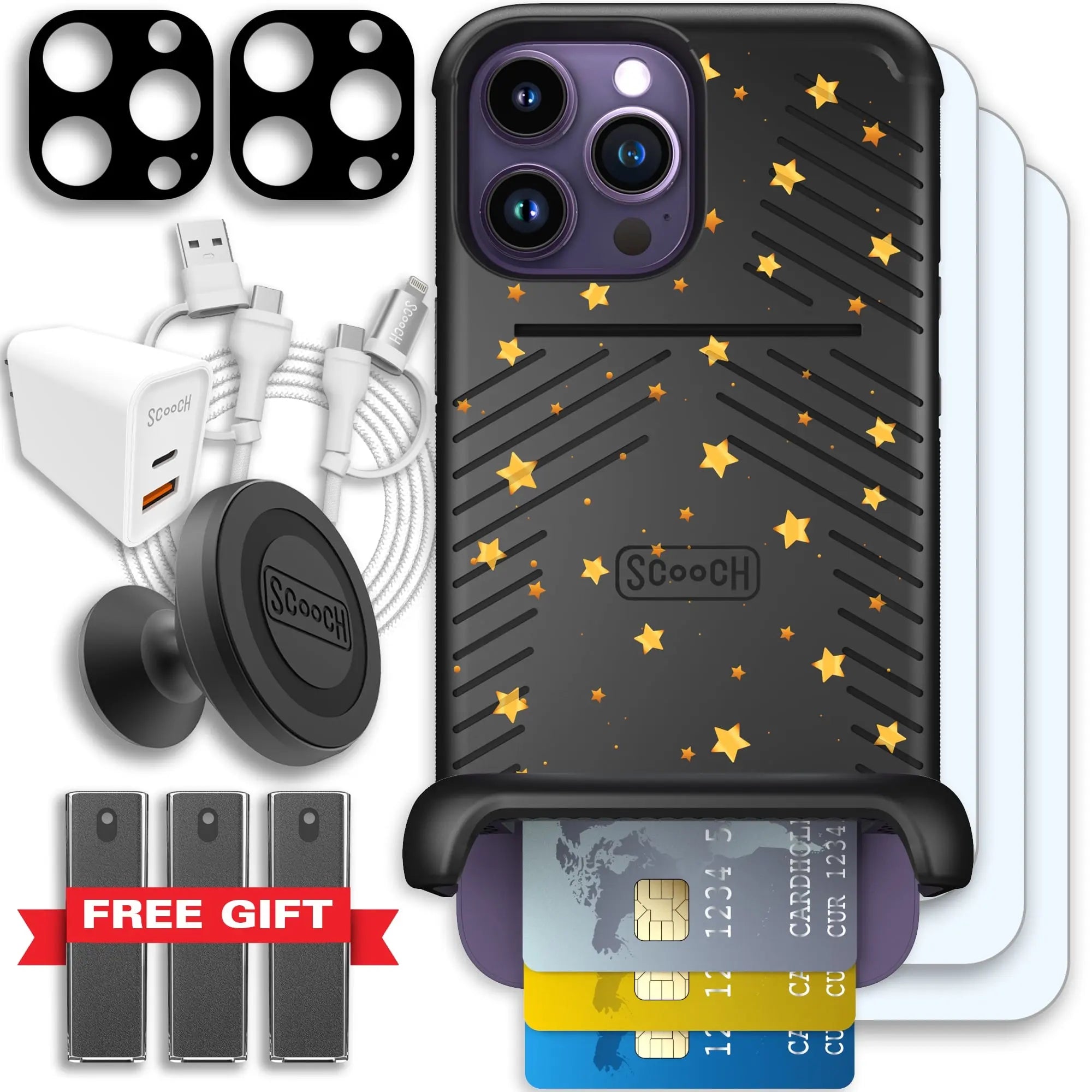 Scooch-Wingmate Ultimate Bundle for iPhone 14 Pro Max-Gold-Stars