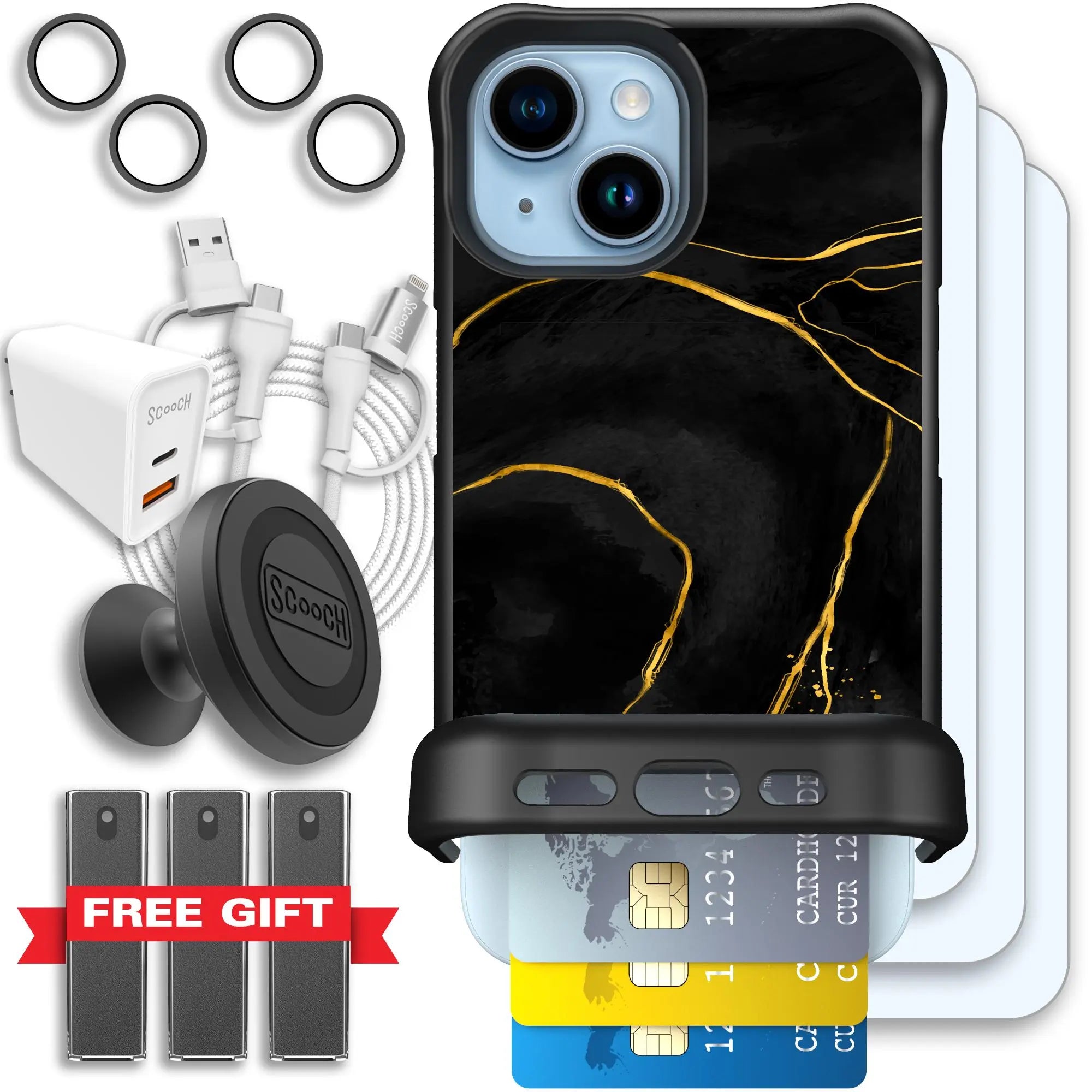 Scooch-Wingmate Ultimate Bundle for iPhone 15-Black-Marble