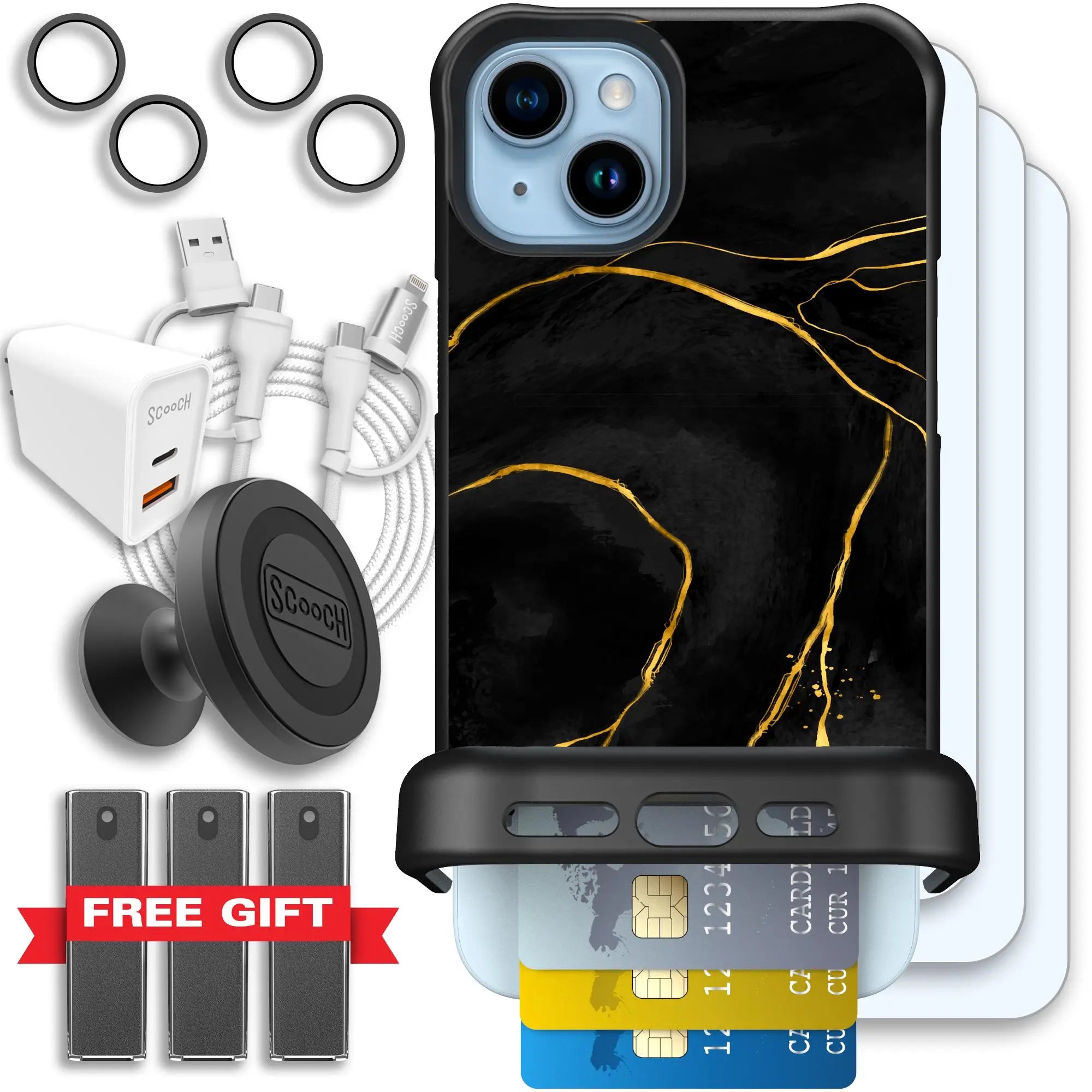 Scooch-Wingmate Ultimate Bundle for iPhone 15 Plus-Black-Marble