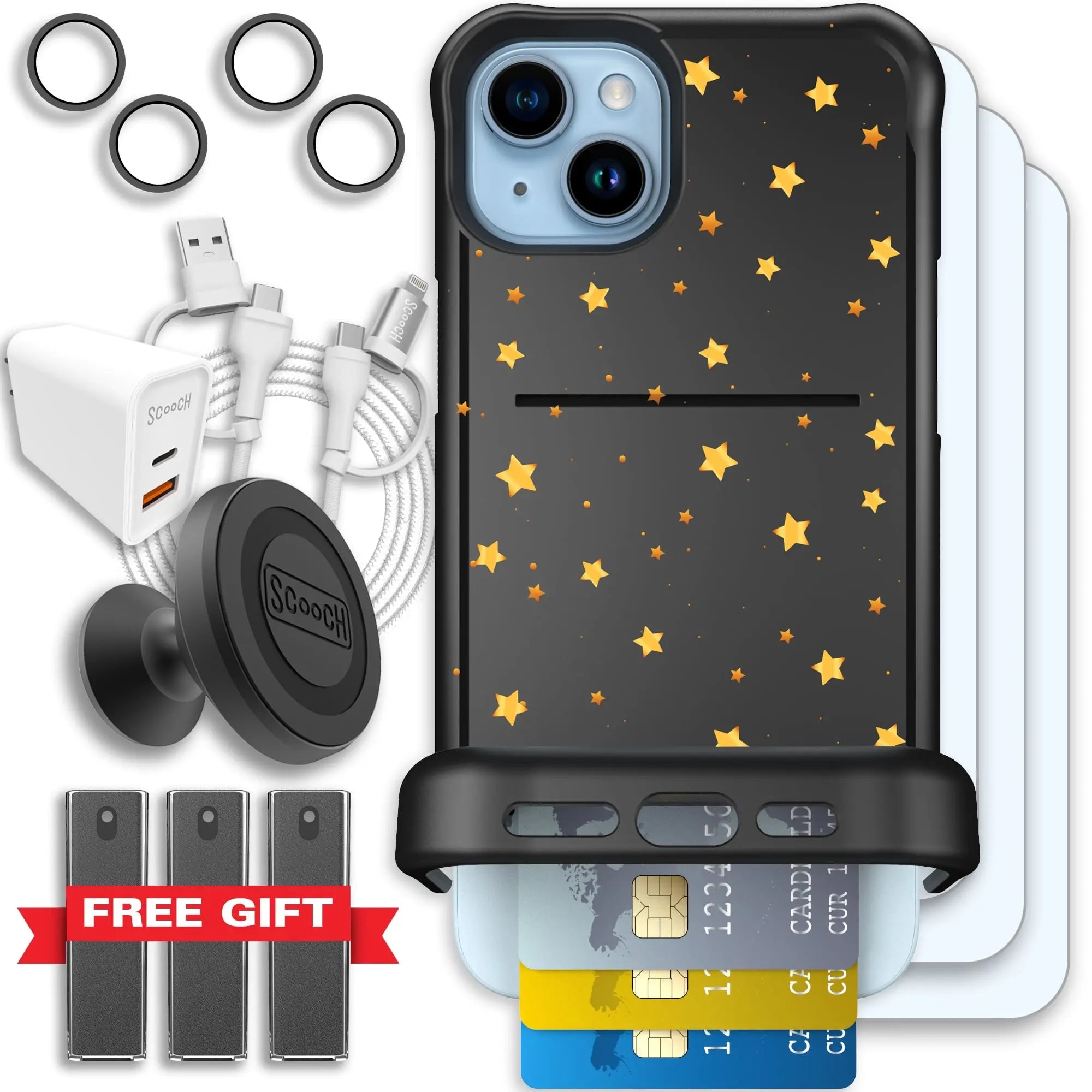 Scooch-Wingmate Ultimate Bundle for iPhone 15 Plus-Gold-Stars