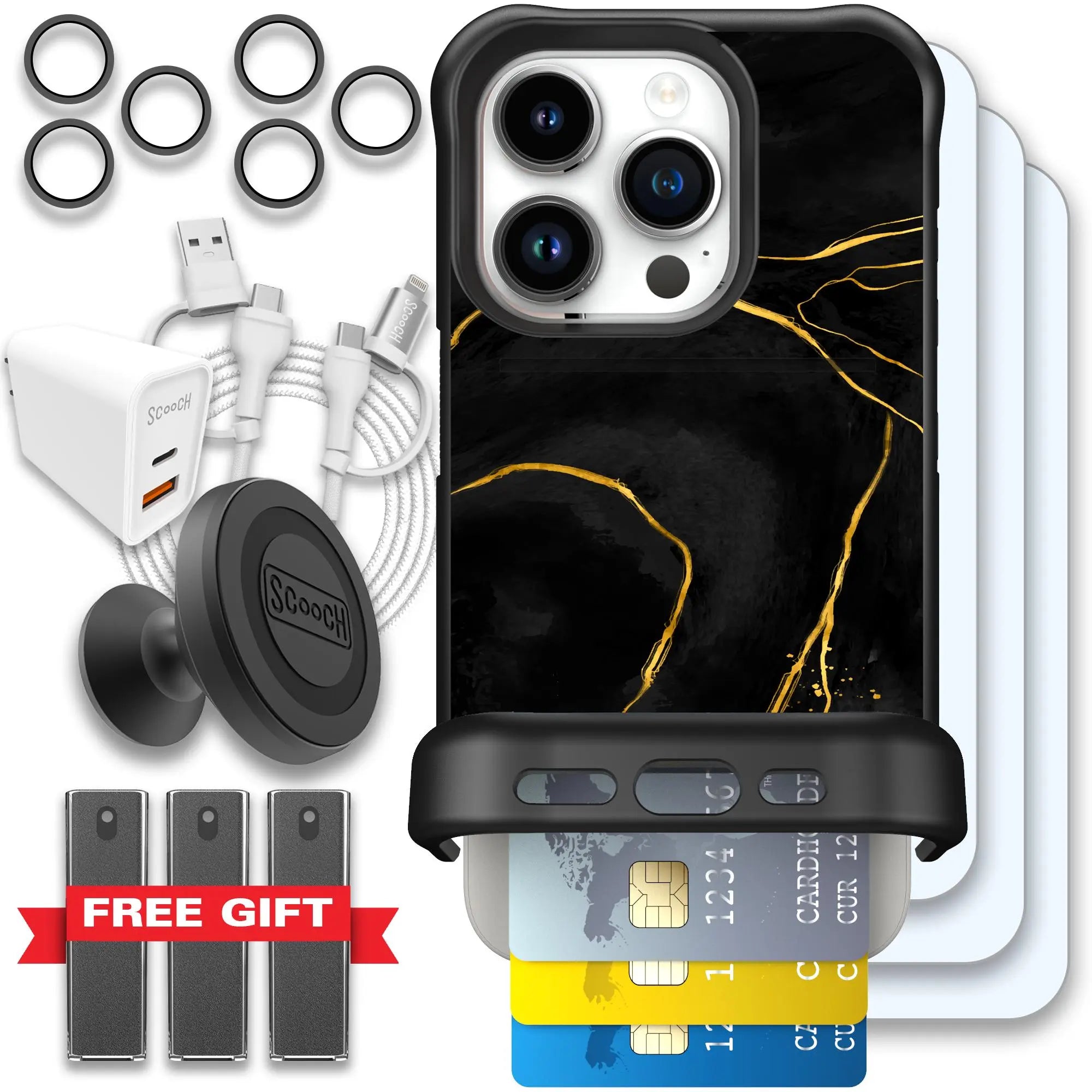 Scooch-Wingmate Ultimate Bundle for iPhone 15 Pro-Black-Marble