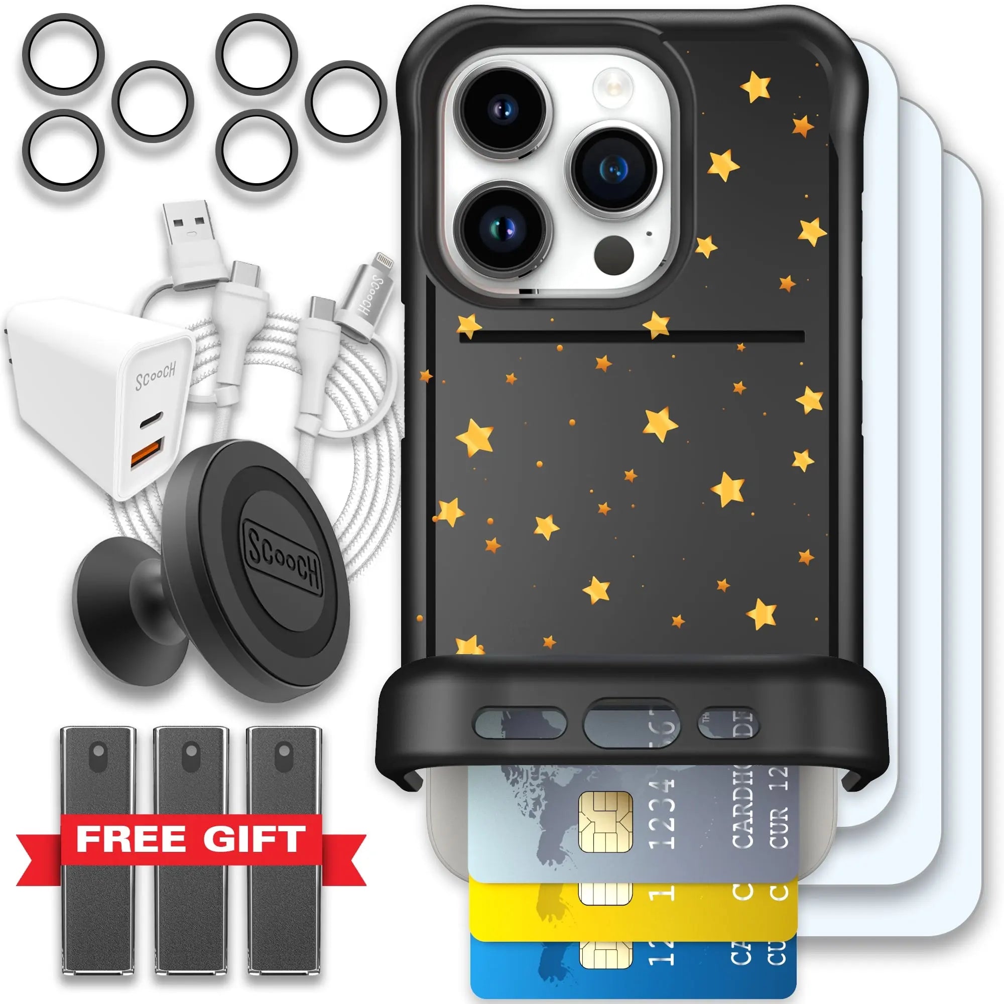 Scooch-Wingmate Ultimate Bundle for iPhone 15 Pro-Gold-Stars