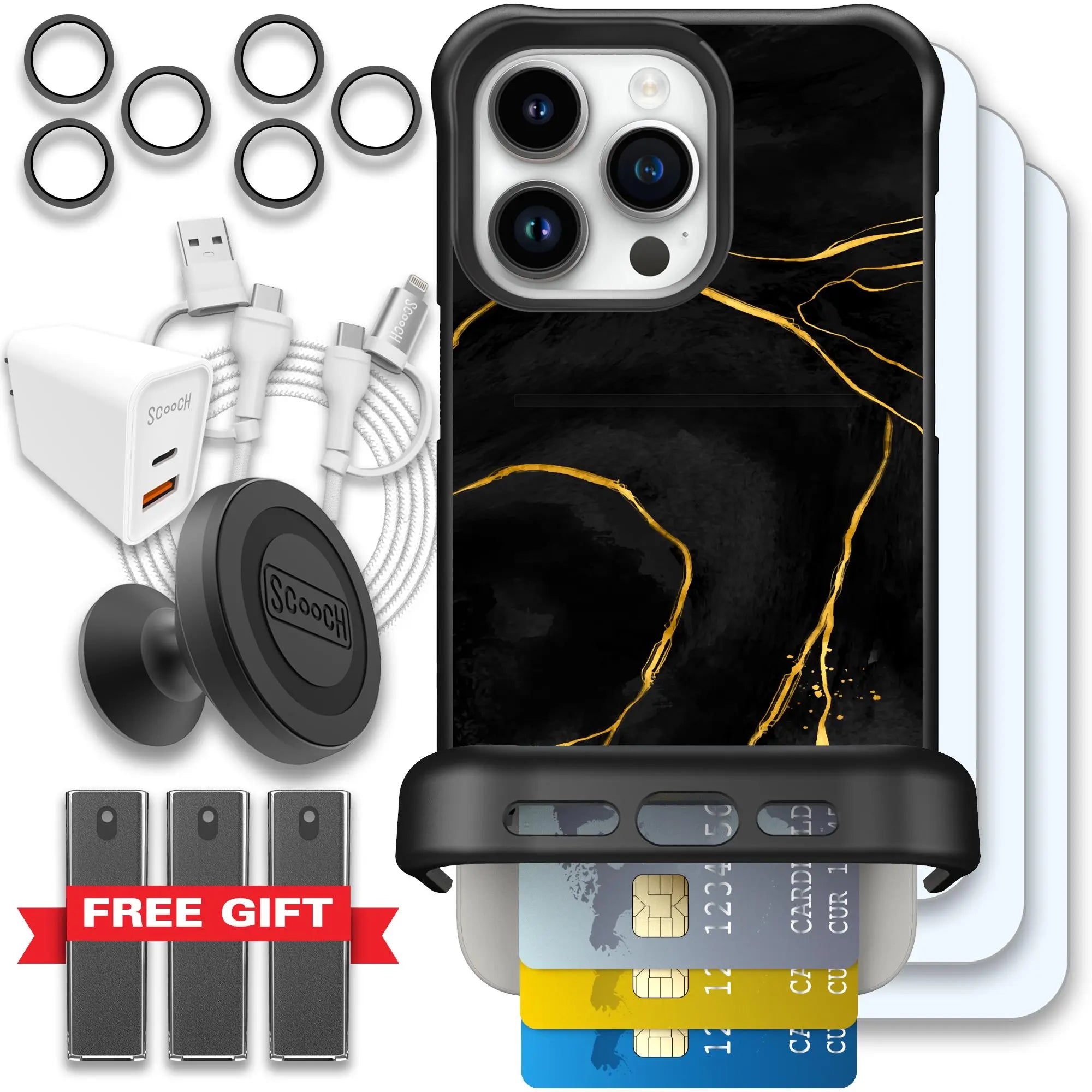 Scooch-Wingmate Ultimate Bundle for iPhone 15 Pro Max-Black-Marble