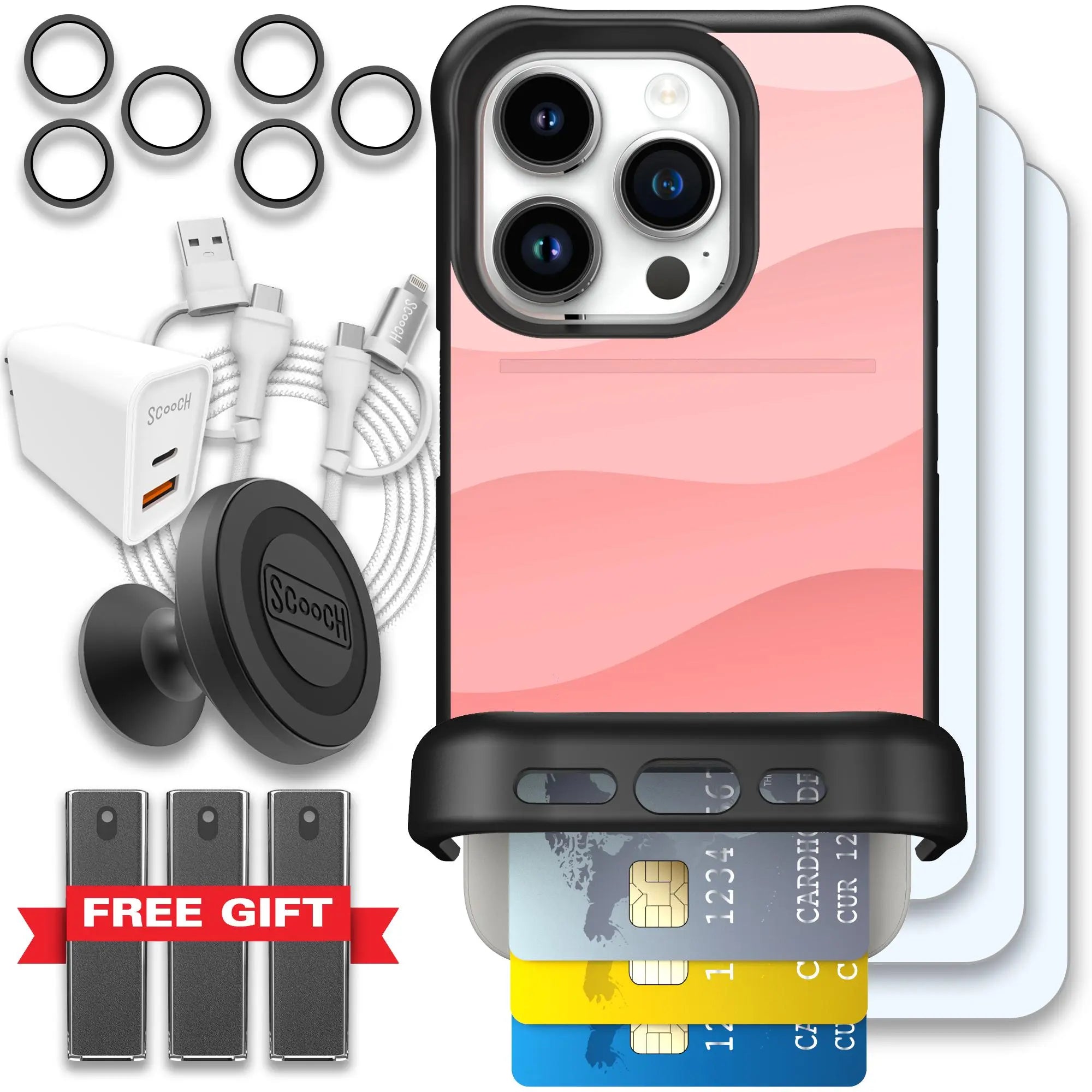 Scooch-Wingmate Ultimate Bundle for iPhone 15 Pro-Pink-Waves