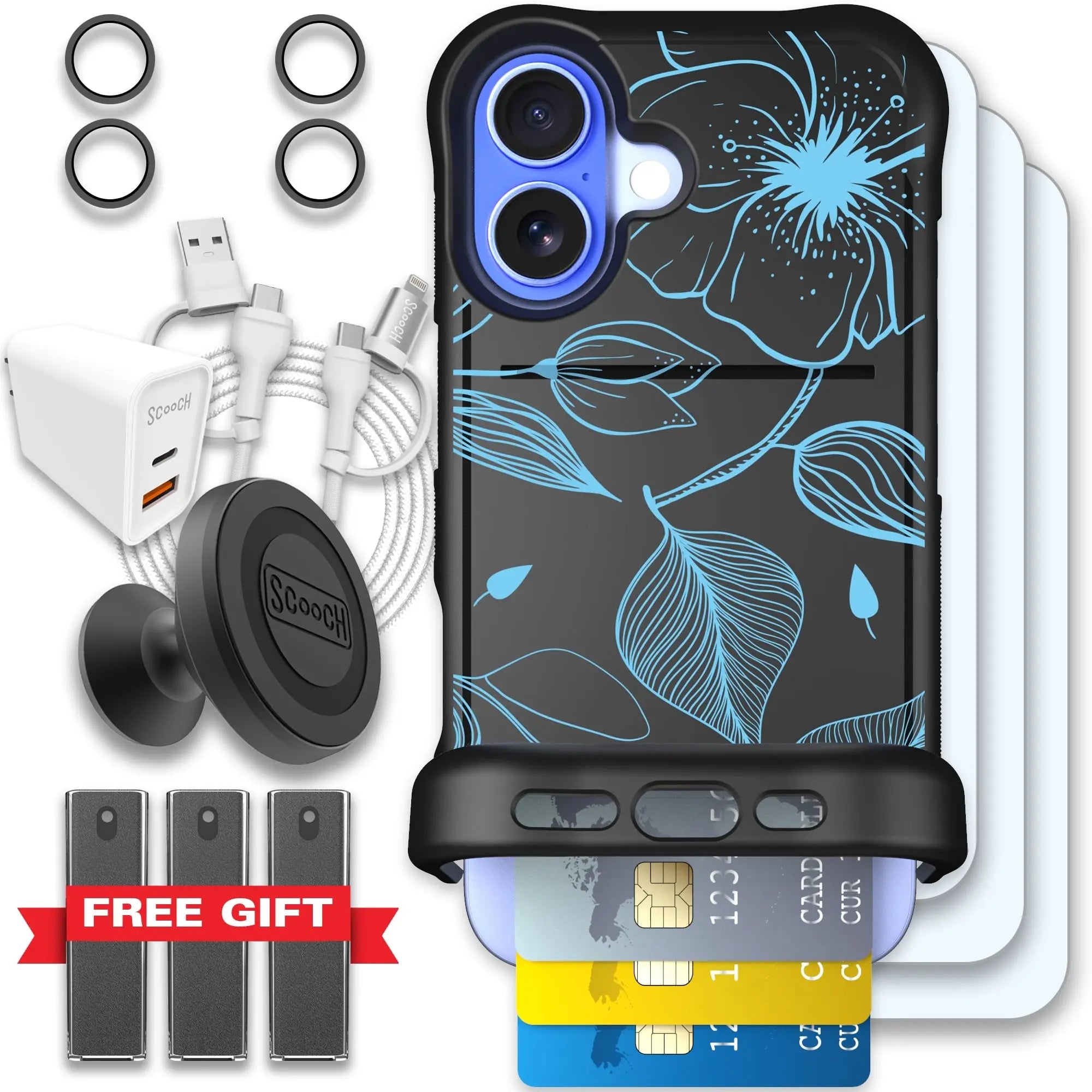 Scooch-Wingmate Ultimate Bundle for iPhone 16-Blue-Hibiscus