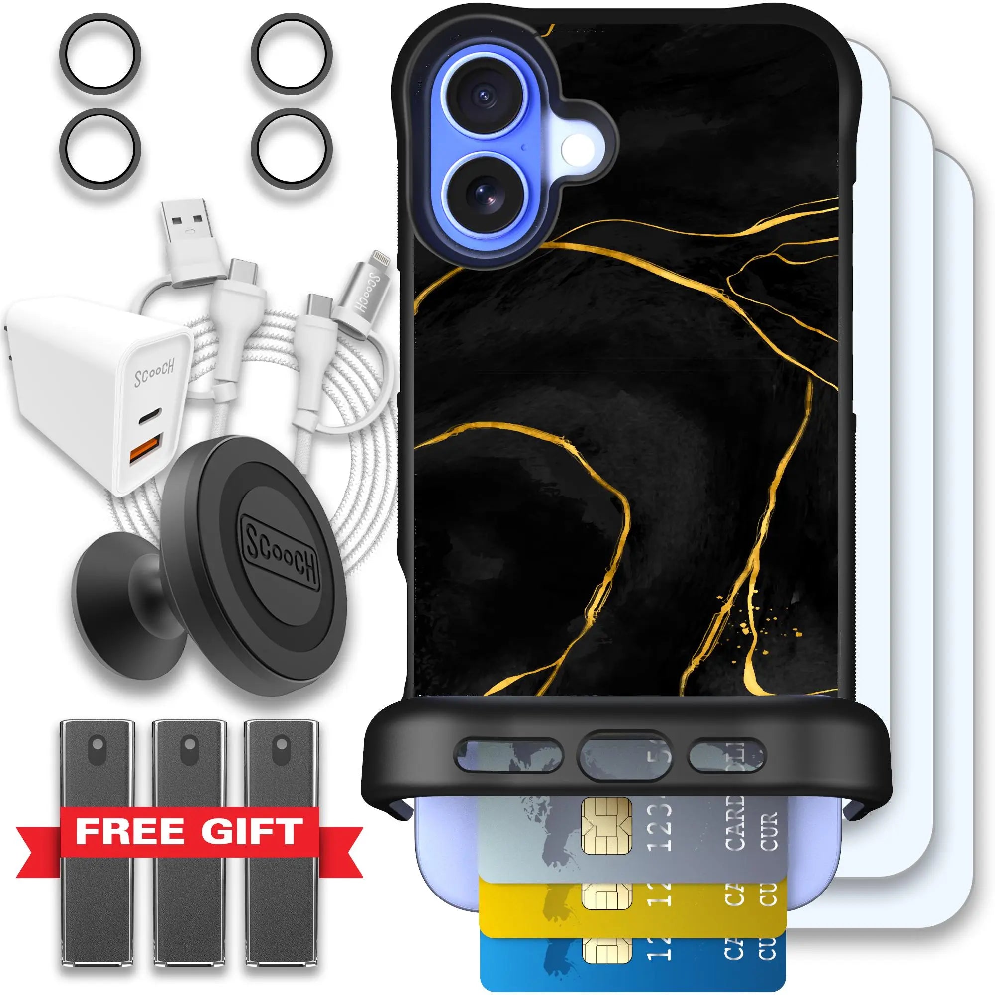 Scooch-Wingmate Ultimate Bundle for iPhone 16 Plus-Black-Marble