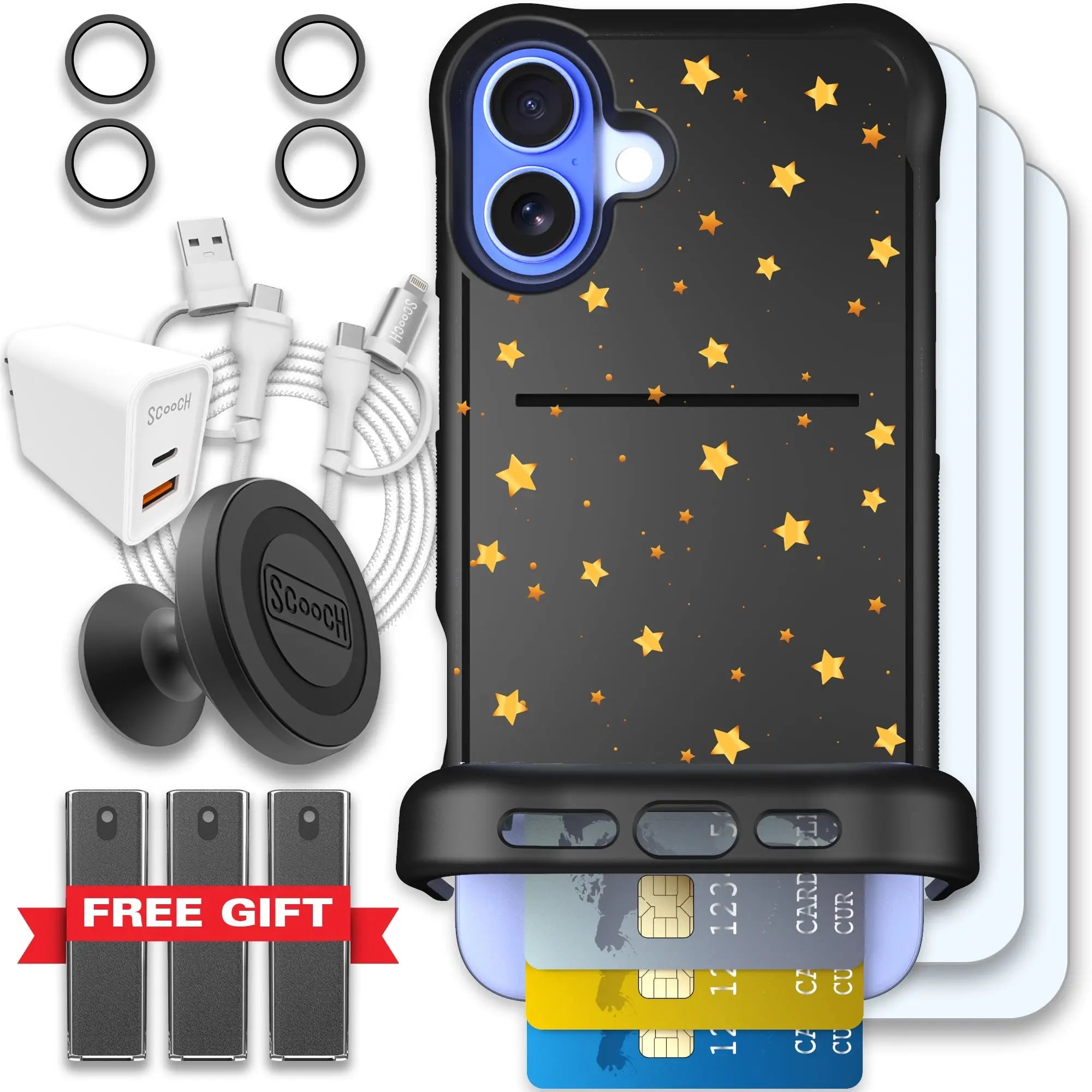 Scooch-Wingmate Ultimate Bundle for iPhone 16 Plus-Gold-Stars