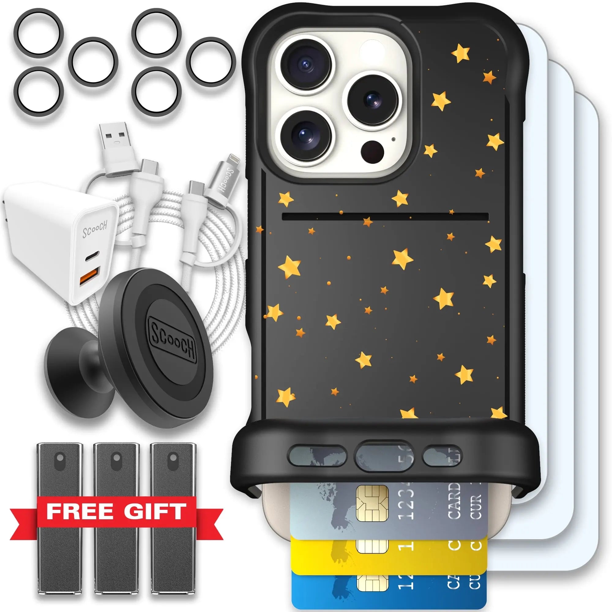 Scooch-Wingmate Ultimate Bundle for iPhone 16 Pro-Gold-Stars