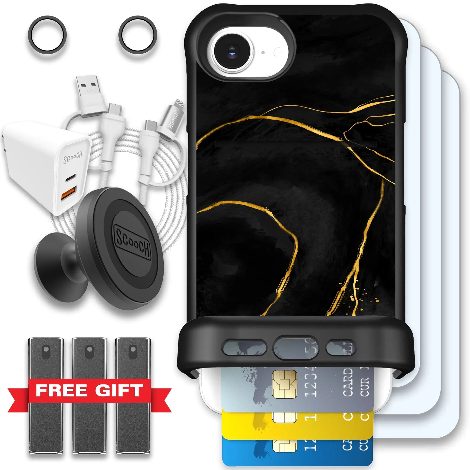 Scooch-Wingmate Ultimate Bundle for iPhone 16e-Black-Marble