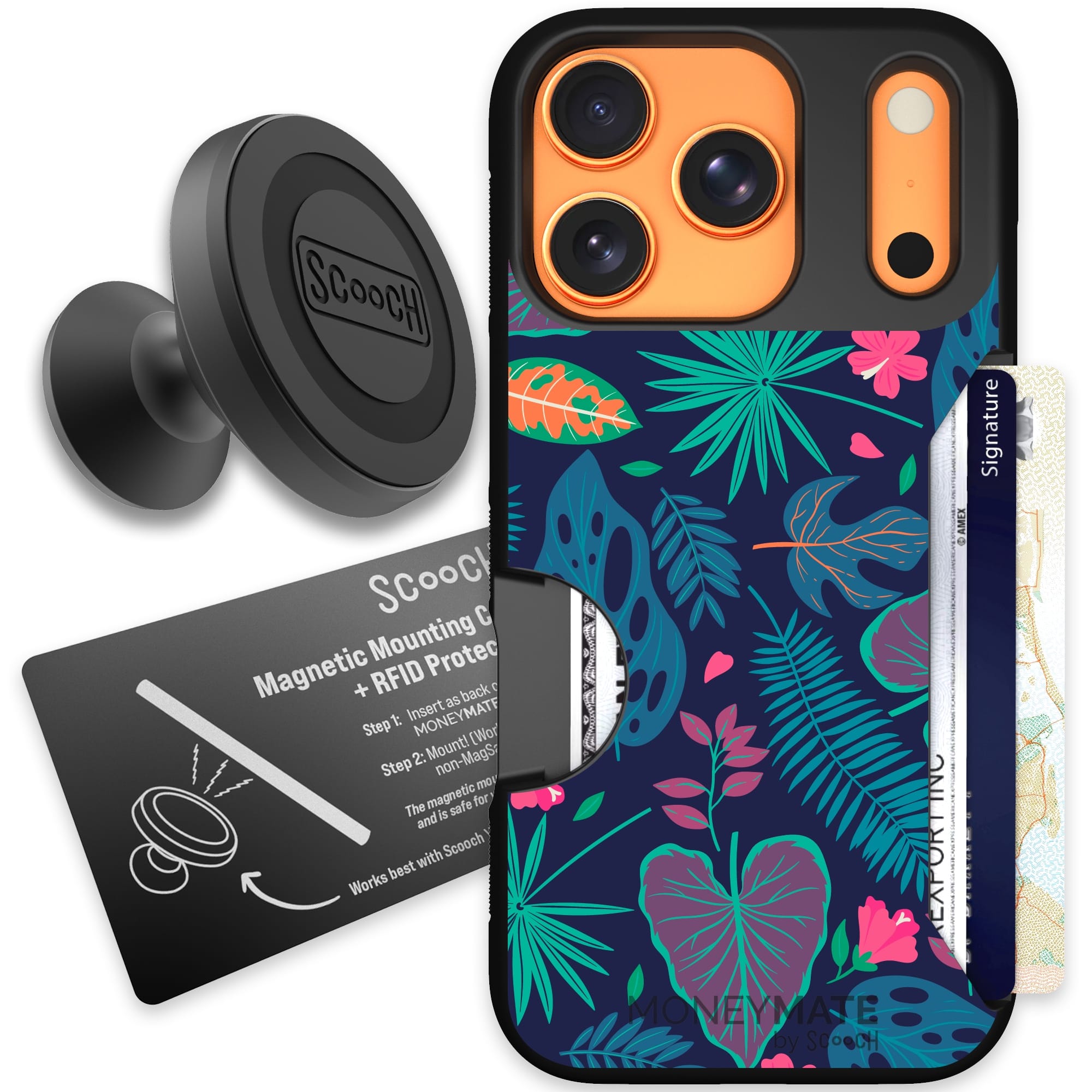 Scooch-Moneymate Starter Bundle for iPhone 17 Pro-Tropical Leaves