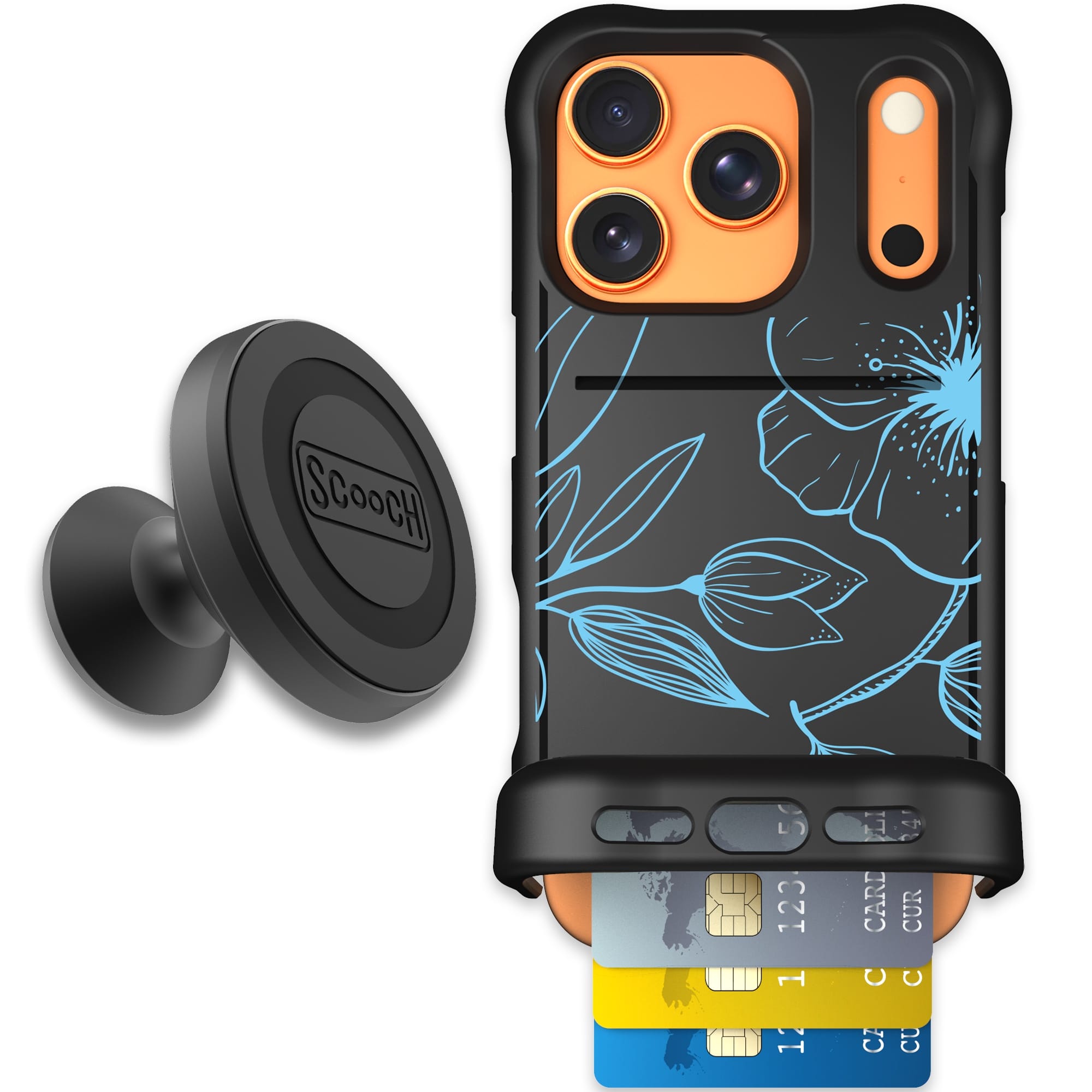 Scooch-Wingmate Starter Bundle for iPhone 17 Pro-Blue Hibiscus