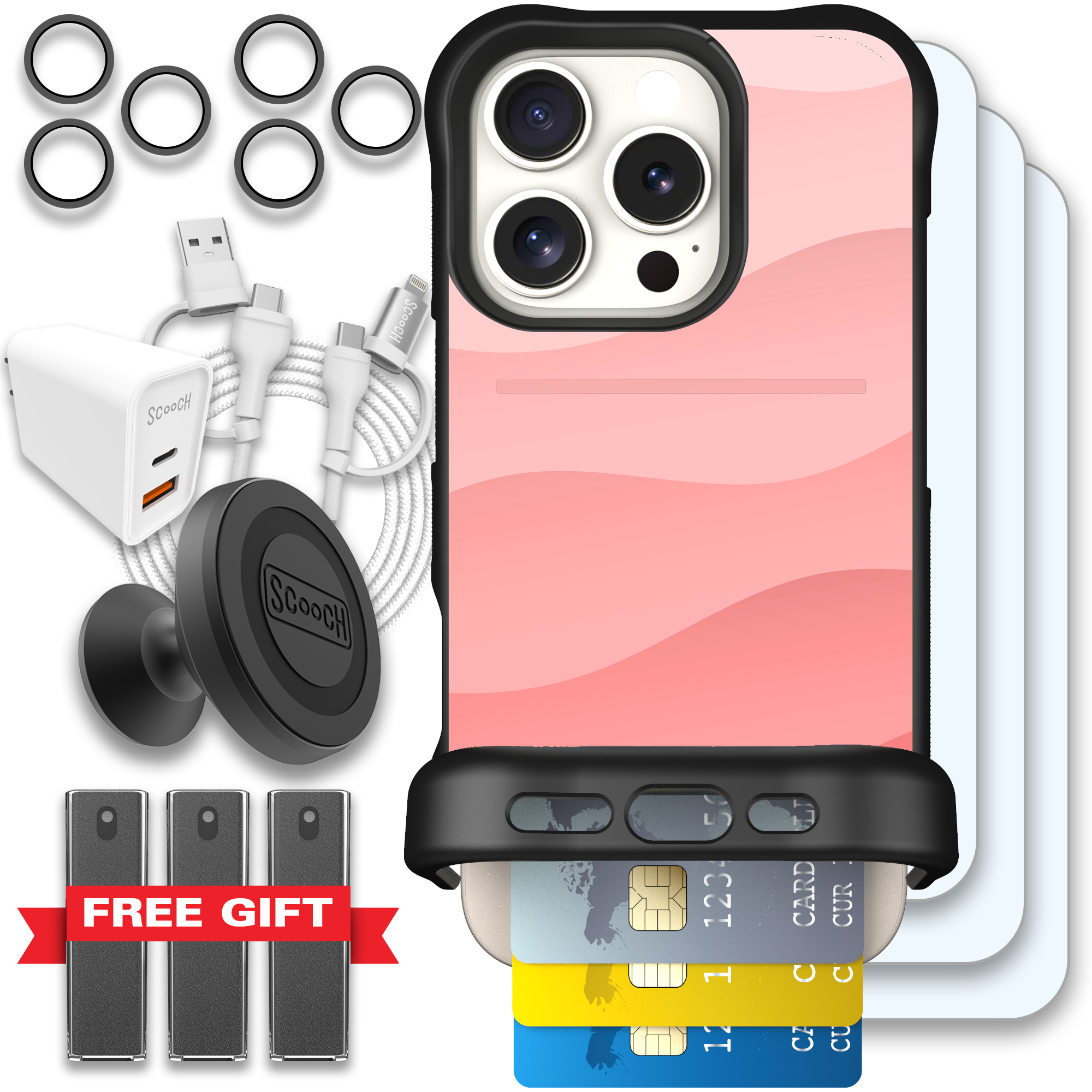 Scooch-Wingmate Ultimate Bundle for iPhone 16 Pro-Pink-Waves