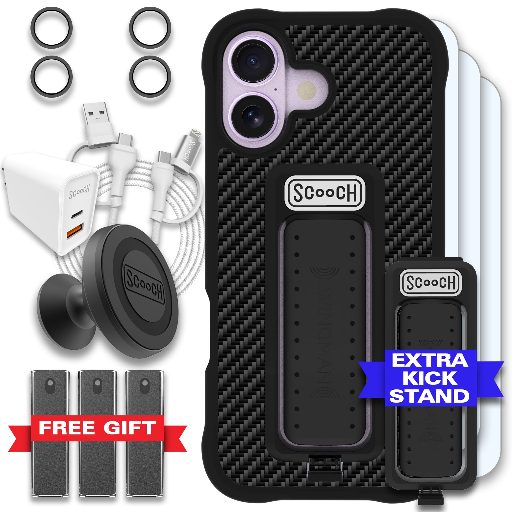 Scooch-Wingman Ultimate Bundle for iPhone 17 (Preorder — Ships mid to late October)-Carbon Fiber / Black