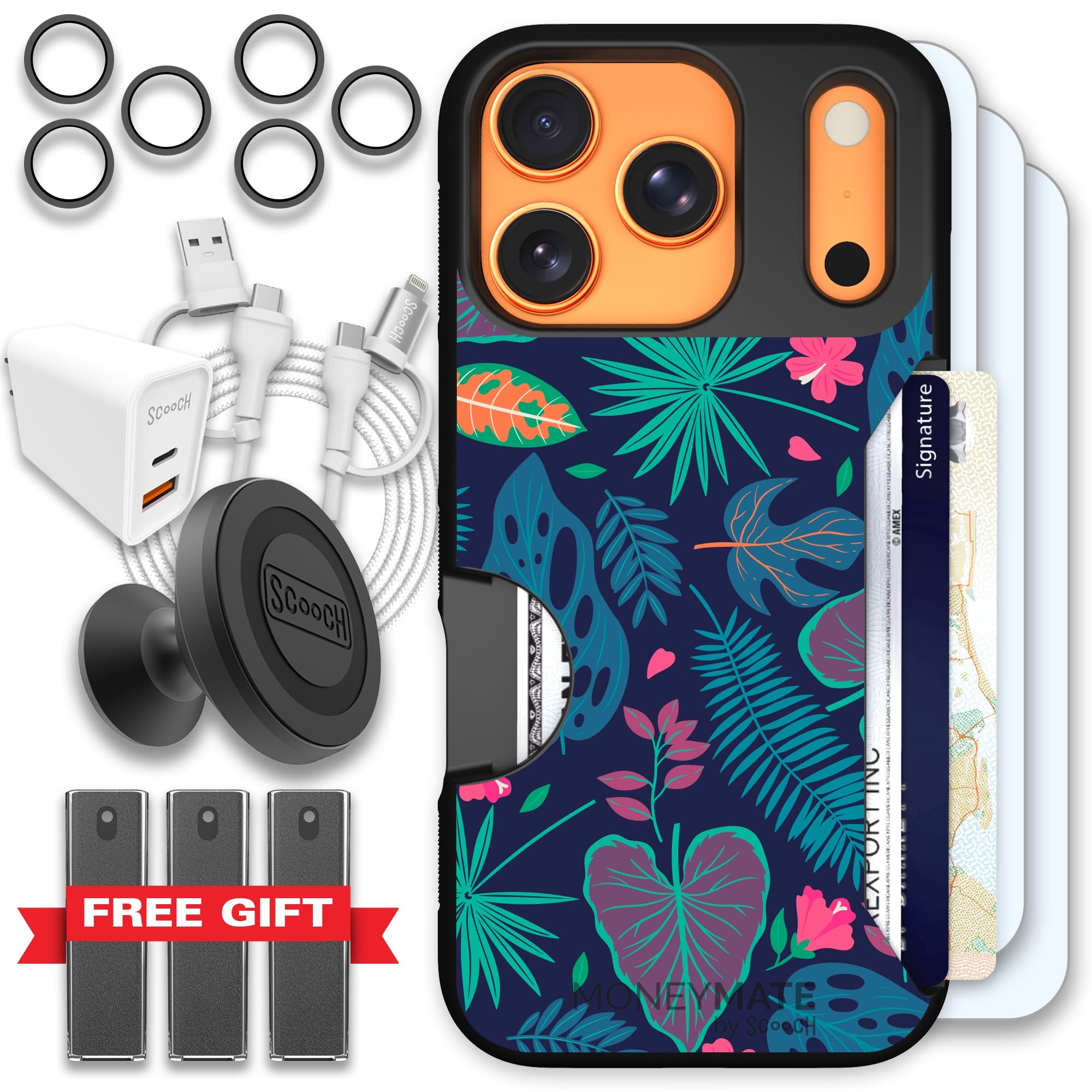 Scooch-Moneymate Ultimate Bundle for iPhone 17 Pro-Tropical Leaves